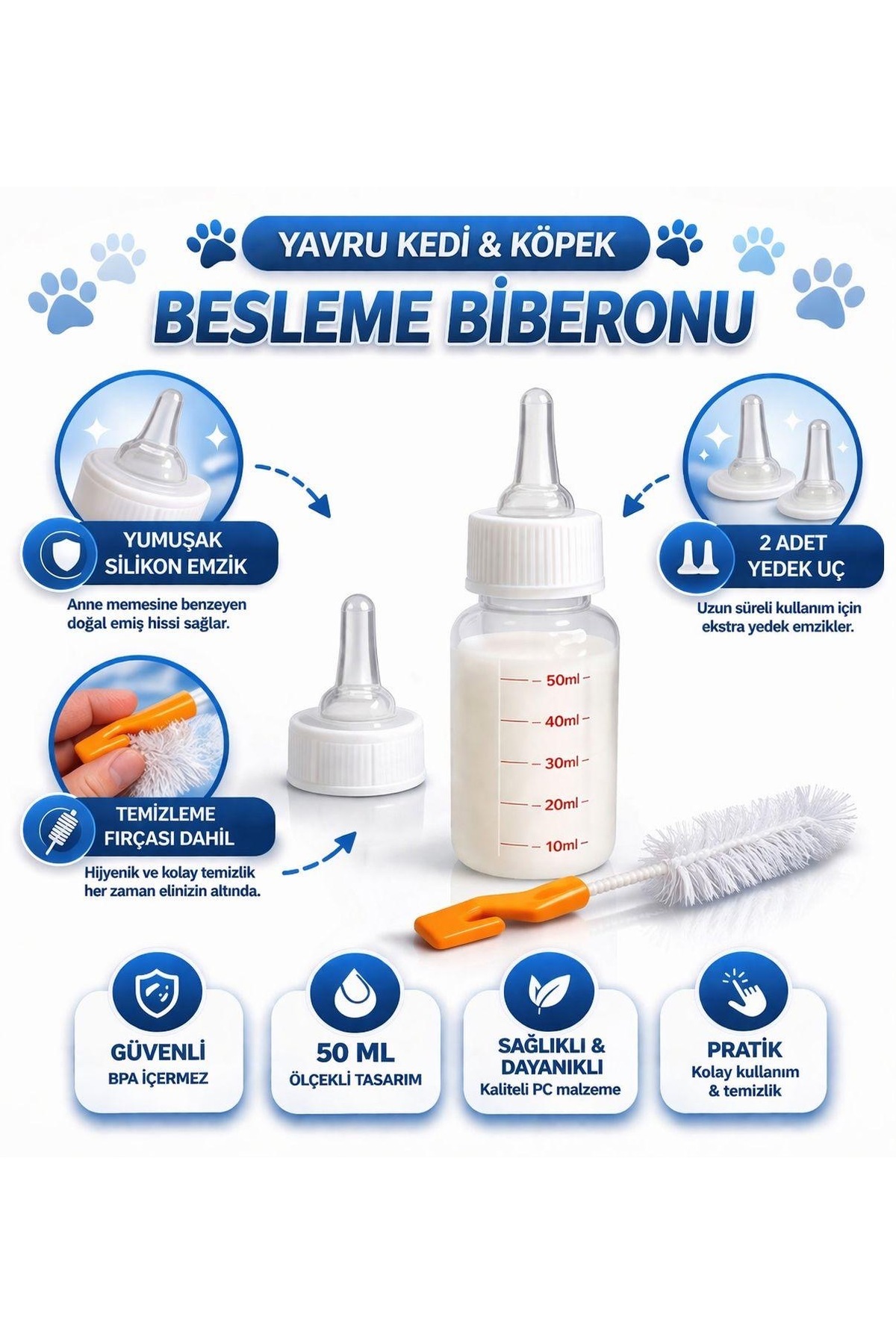 HAYHAYPETSHOP 50 ml Biberon Seti Kitten Yavru Kedi Besleme Biberonu Seti Yavru Besleme