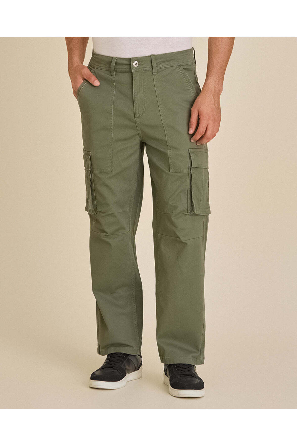 REDTAG Men Olive Cargo Trousers
