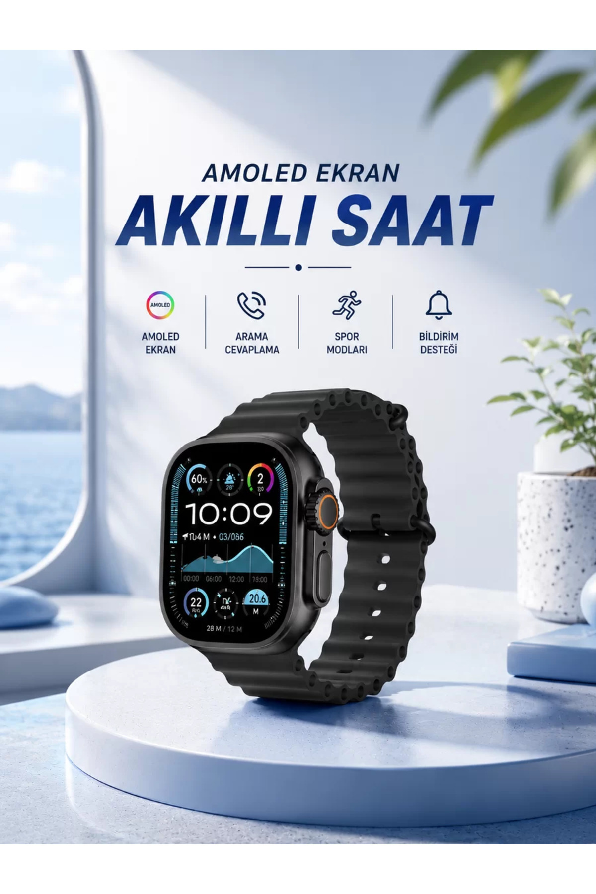 Akıllı Saat Bluetooth Bağlantılı NFC ve GPS Uyumlu Nabız Ölçer Sesli Görüşme