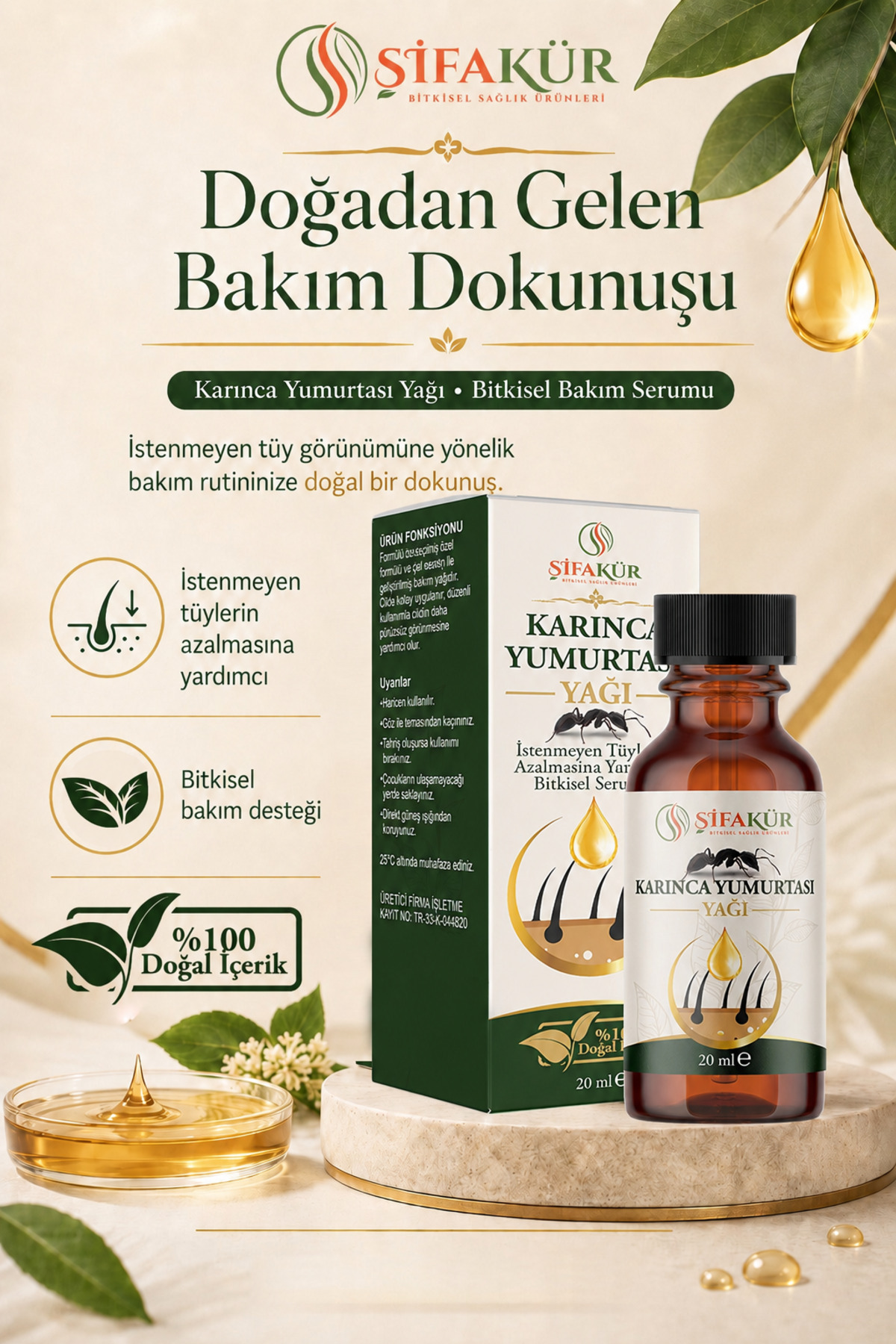 ŞİFAKÜR BİTKİSEL SAĞLIK ÜRÜNLERİ Karınca Yumurtası Yağı 20 ml Epilasyon Sonrası Bakım Serumu Formik Asitli — KARINCAYUMURTASIYAĞI20ML