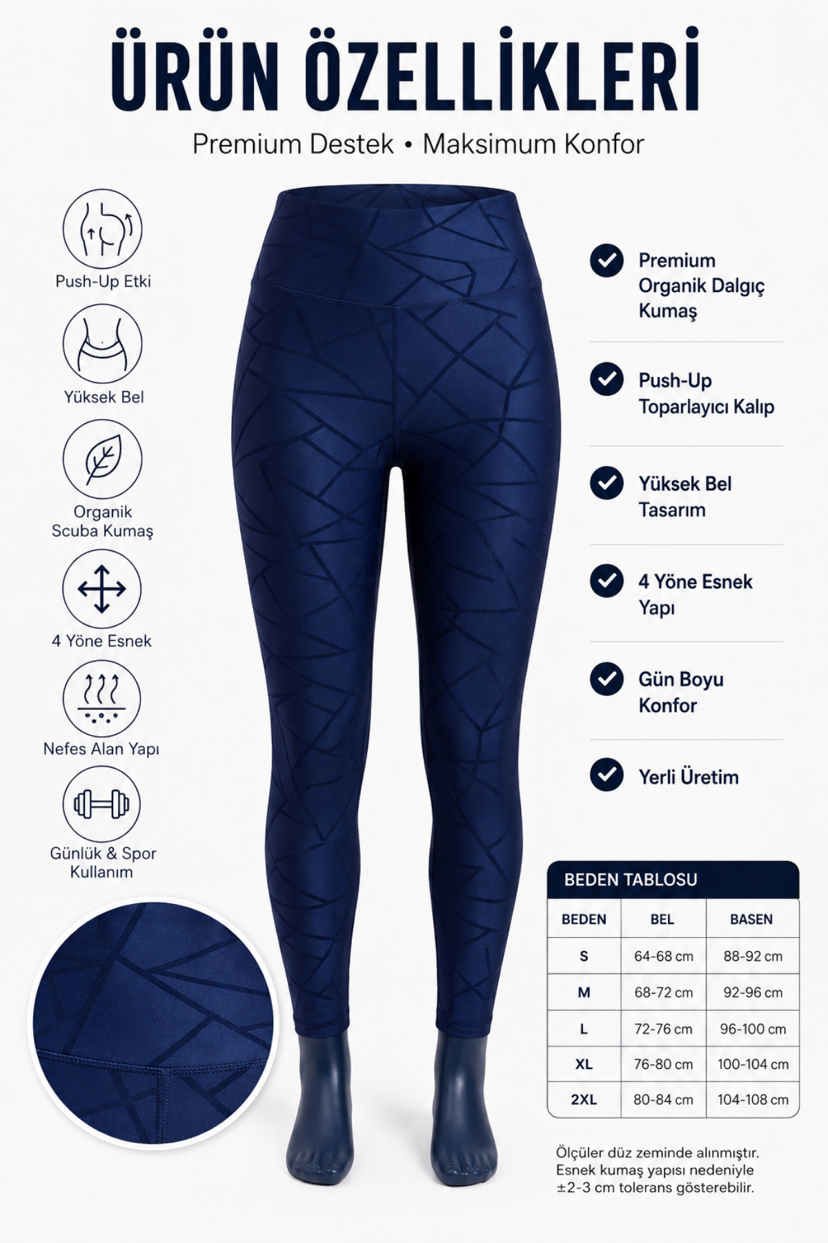 Oxyteez Tayt Kadın Dalgıç Likra, Lacivert 3 Farklı Desenli Yüksek Bel Push-Up Cepli Toparlayıcı Spor Taytı görsel 2