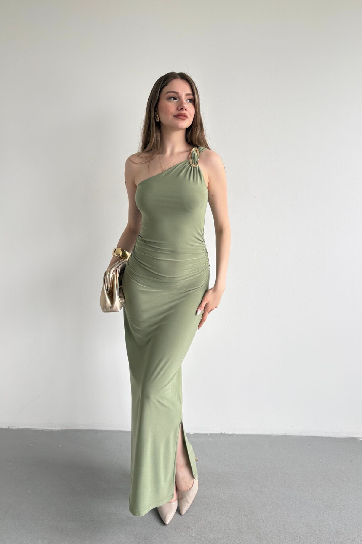 Nika Fashion Tek Omuz Aksesuarlı Elbise
