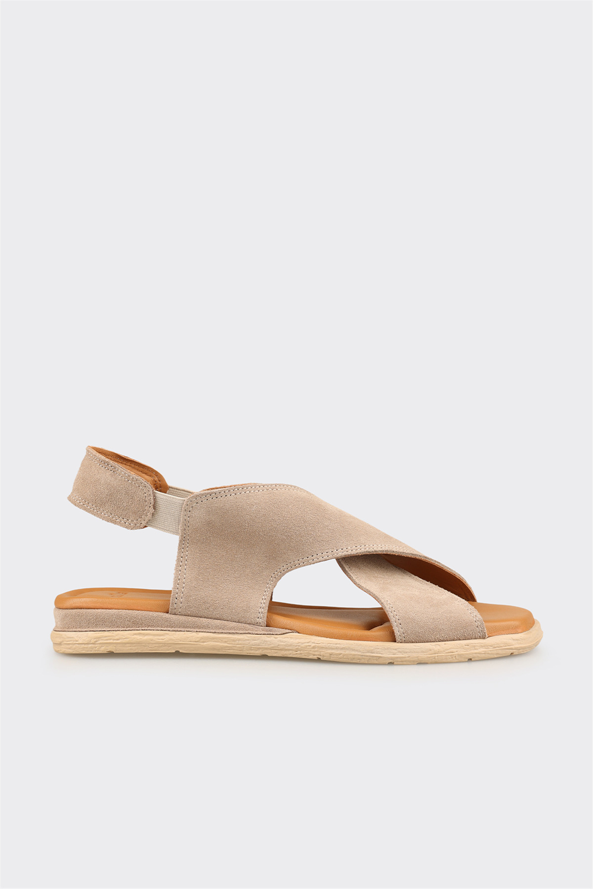 Elle Shoes Bej Deri Kadın Düz Sandalet