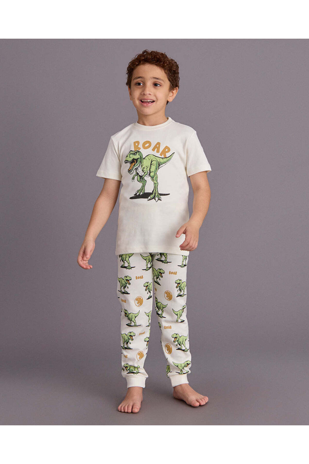 REDTAG Boys White Dino Print Pyjama Set