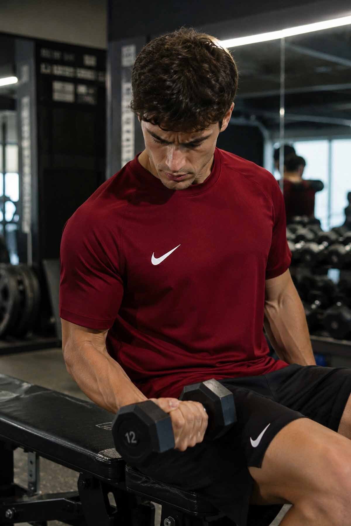 Nike Dri-FIT Erkek Antrenman Tişörtü Bordo - Hafif, Nefes Alabilir, Ter Tutmayan Günlük Spor Tişörtü görsel 4