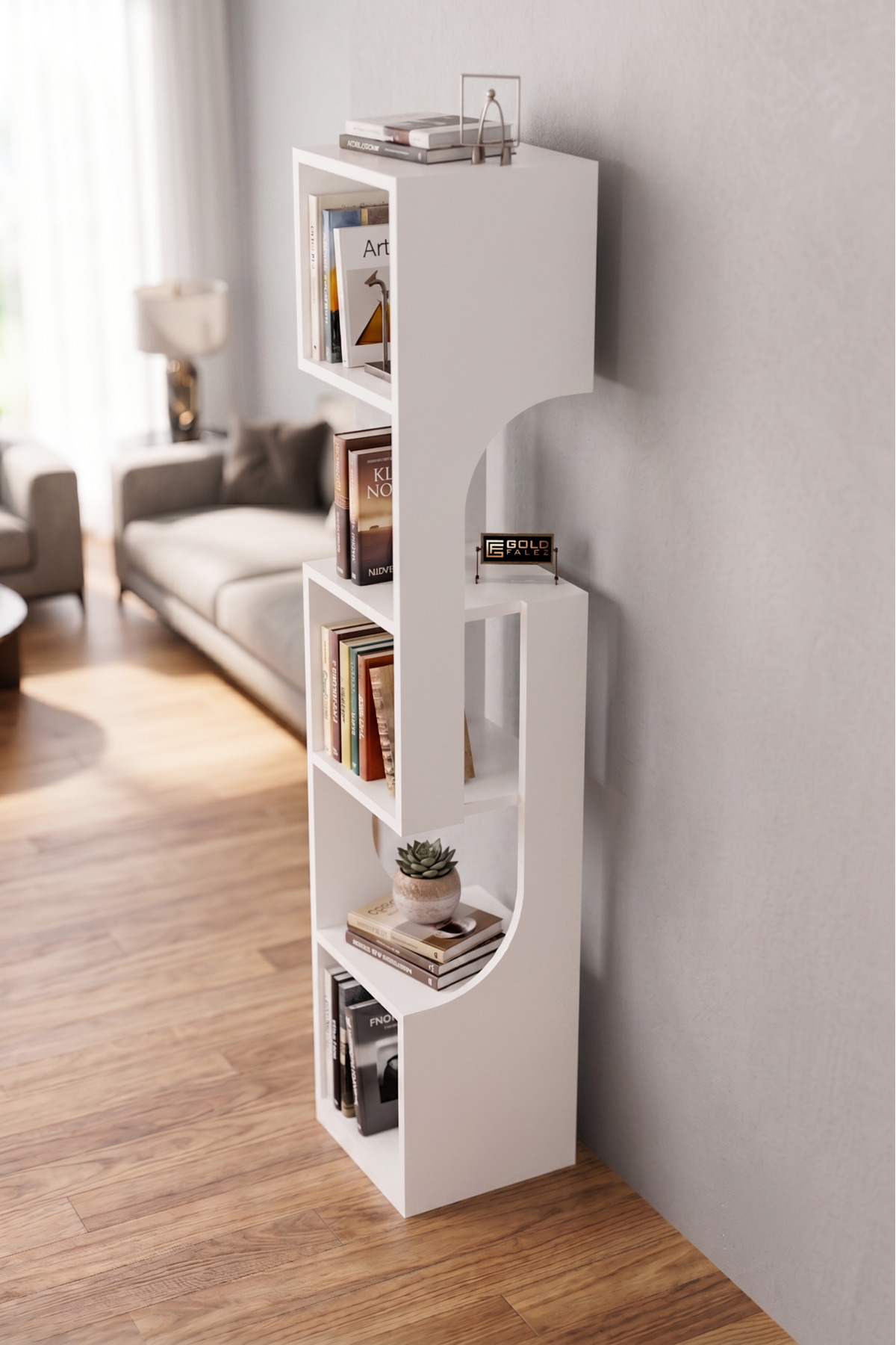 Kitaplık Ahşap Dekoratif Raf 5 Katlı Modern Çok Amaçlı Kitaplık Salon Ofis Kitaplığı 7067 Beyaz görsel 2