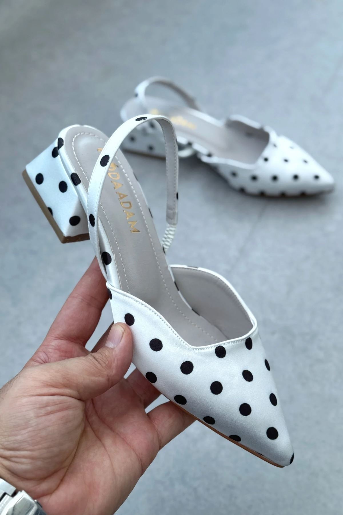 GOFFSHOES Kadın Monaco Kısa Topuklu Ayakkabı - Puantiye-Beyaz görsel 2