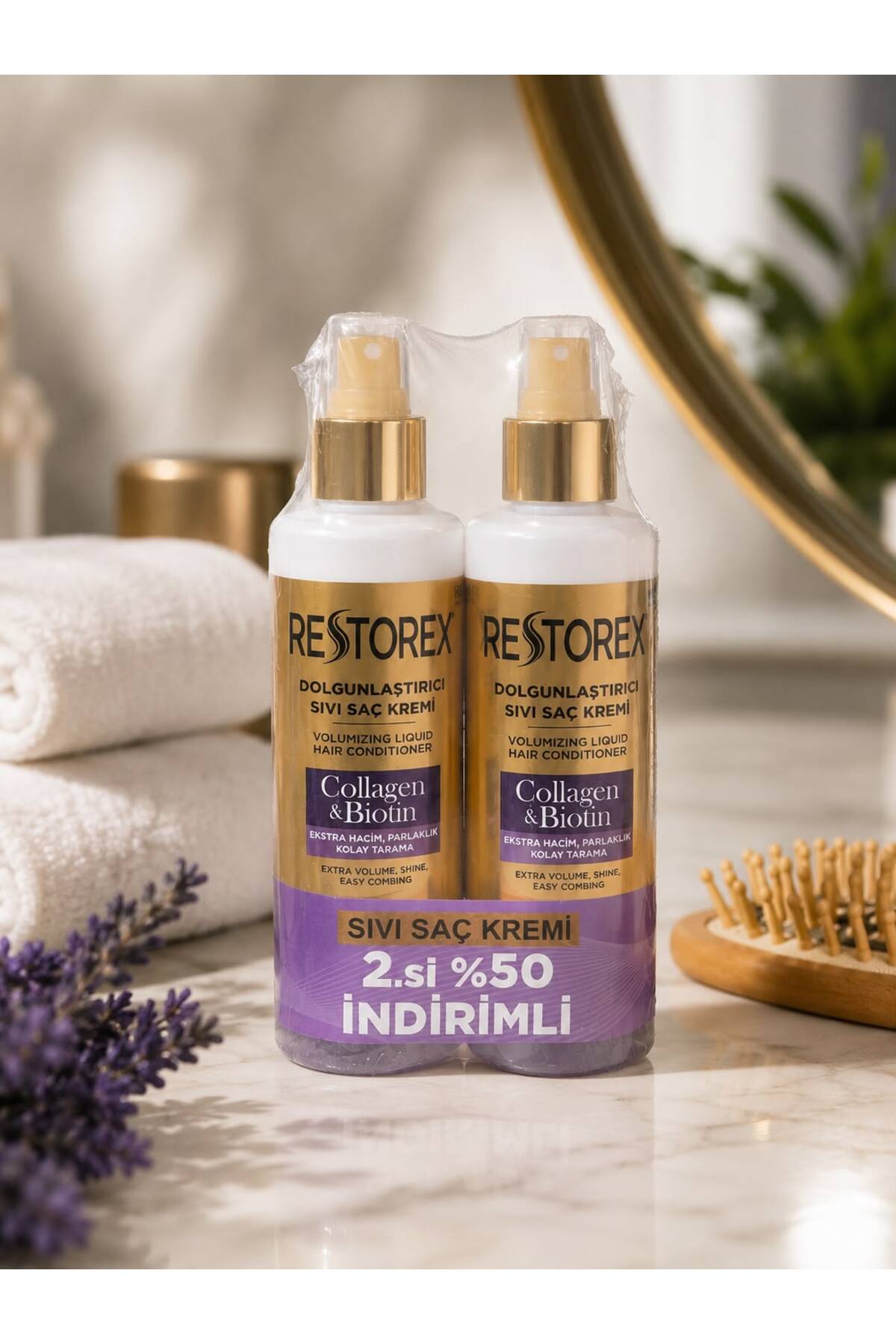 Restorex Collagen & Biotin Dolgunlaştırıcı Sıvı Saç Kremi 2+1 - 200 ml – Durulanmayan Saç Bakım Spreyi, Hacim Veren ve Kolay Tarama Sağlayan — RCBDSÇK1 — تصویر 4 از 4