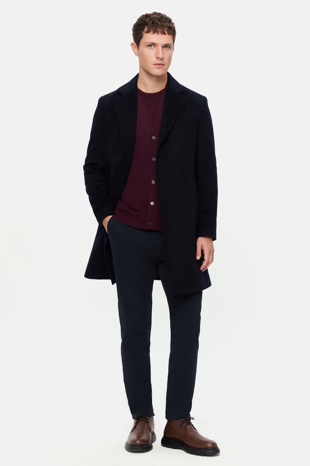 Damat Slim Fit Lacivert Düz Palto görsel 4