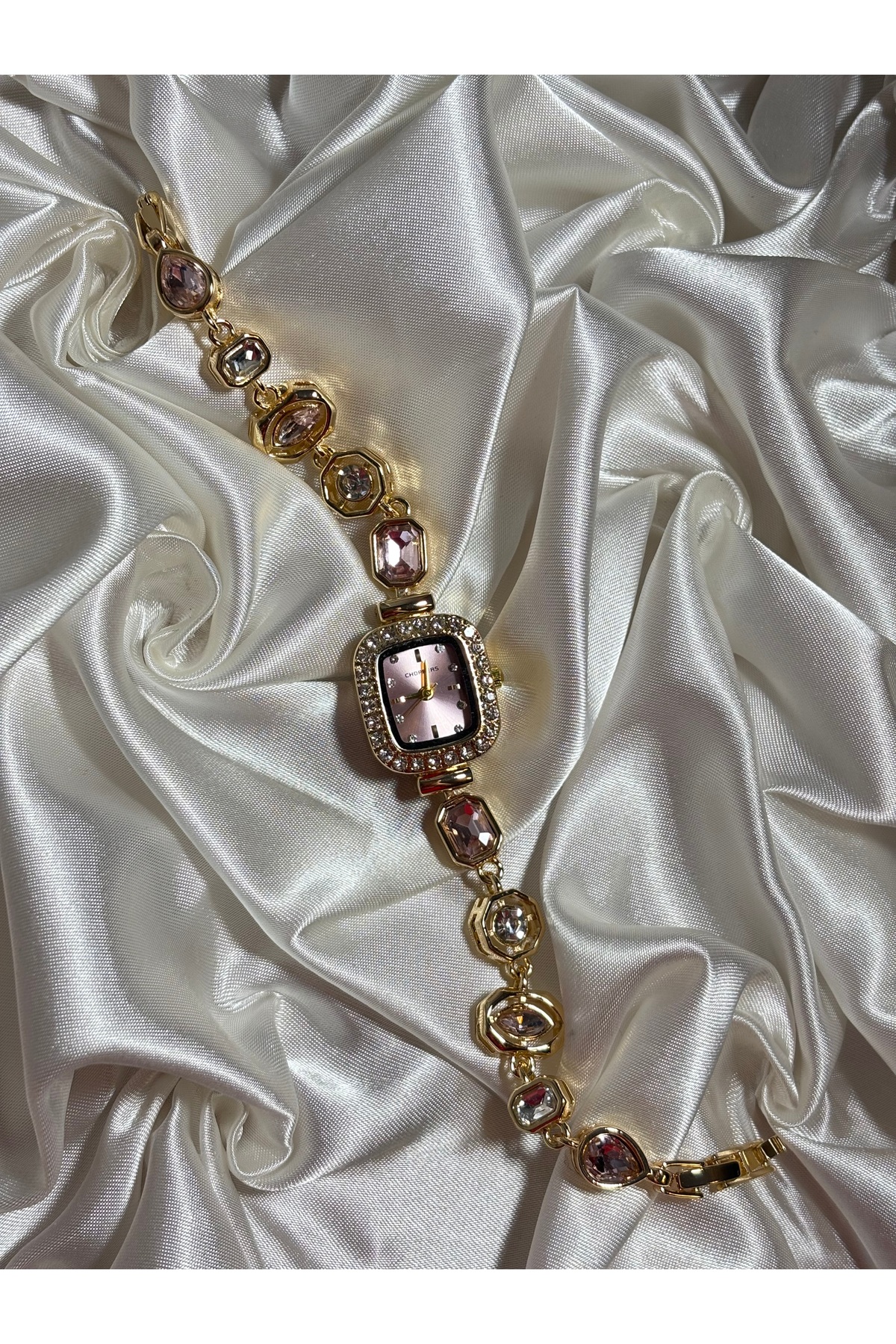 Mihristore Pembe Taşlı Pinterest Saat Kadın Kol Saati Bileklik Saat Gold Kadın Saat görsel 3