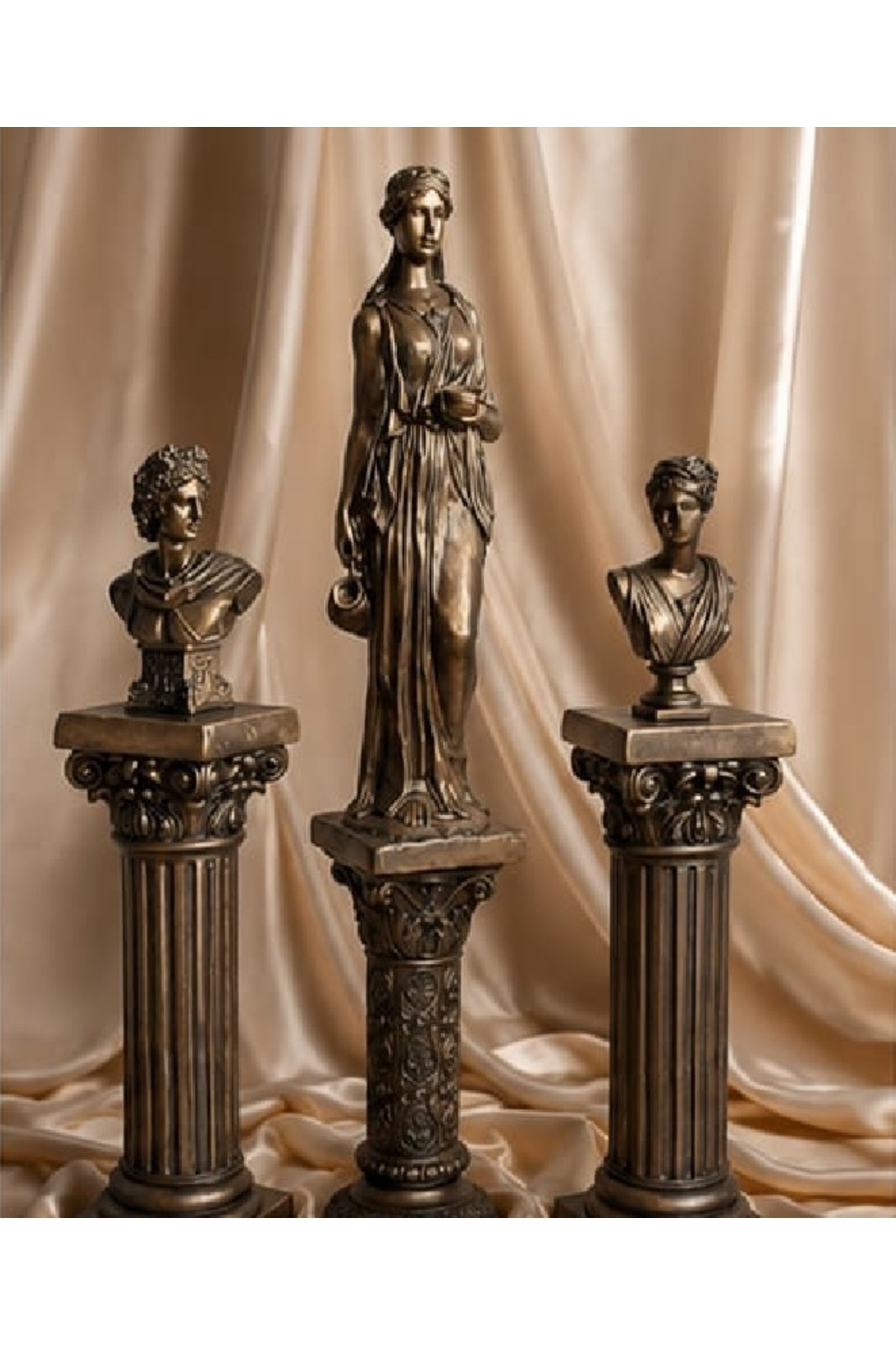 3-Piece Ancient Roman Column Sculpture Set Handmade Decorative Ancient Greek Sculpture Trinket Set