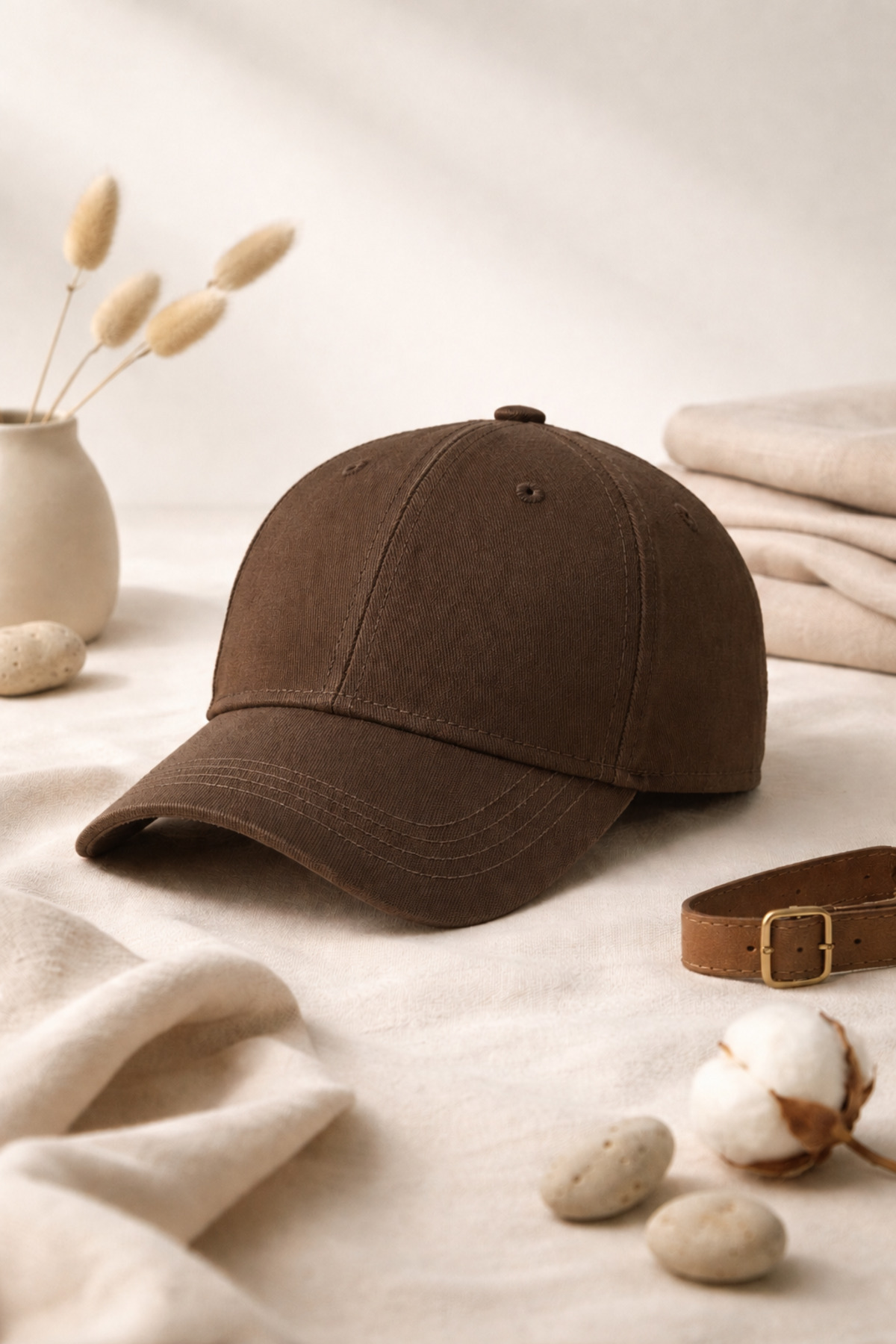 OUS Unisex Düz Basic Kahverengi Şapka, Ayarlanabilir Tokalı, Pamuklu Spor Şapka (Günlük Kullanım)