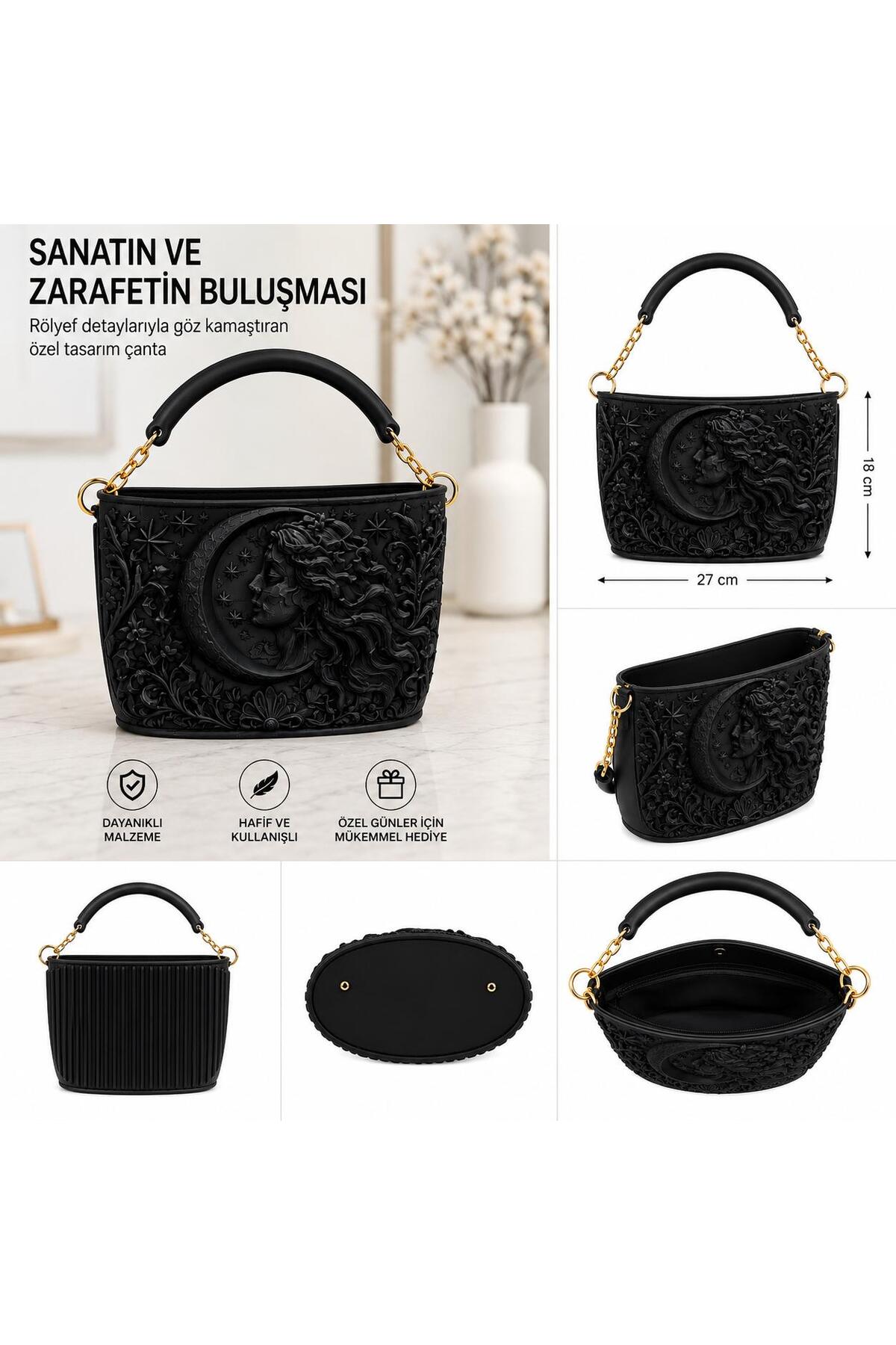tigea accessories AY TANRIÇASI MİTOLOJİK 3D MİSTİK KADIN EL ÇANTASI görsel 3