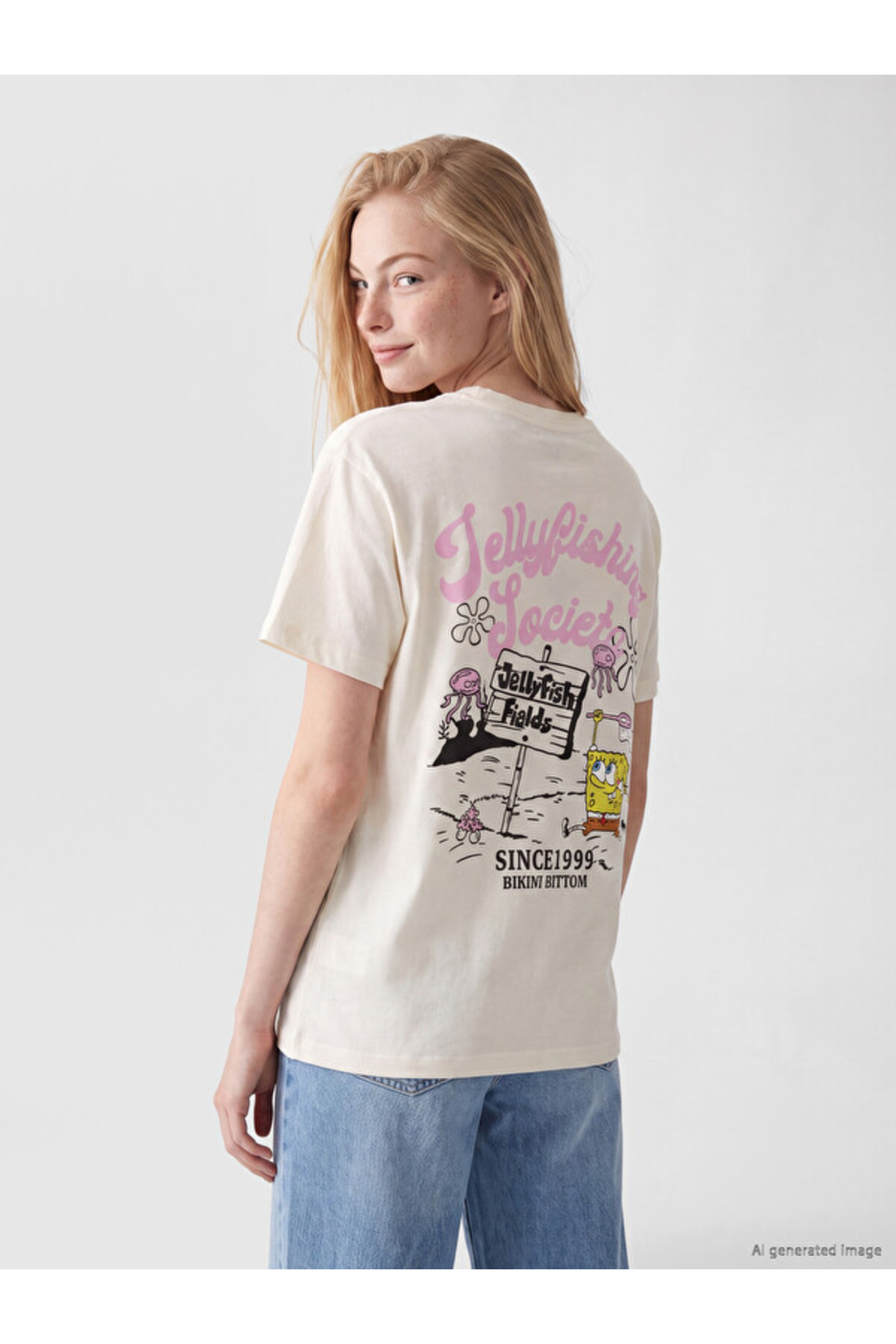 LC Waikiki 100% Cotton Women's T-Shirt with Spongebob Print for Style Enthusiasts from Uzg Store