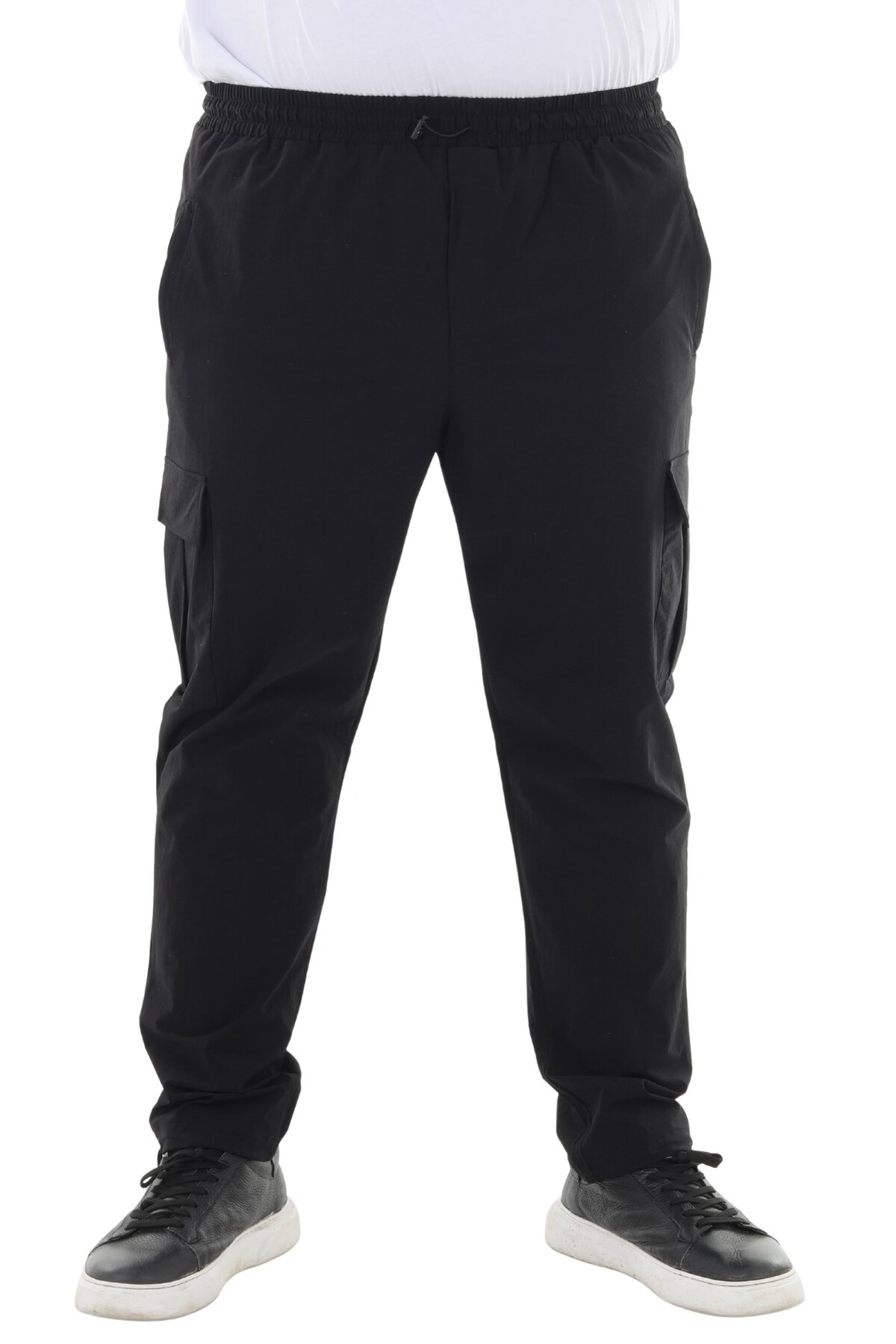 marufshop Erkek Büyük Beden Kargo Cepli Likralı Paraşüt Kumaş Pantolon/Eşofman Alt Siyah