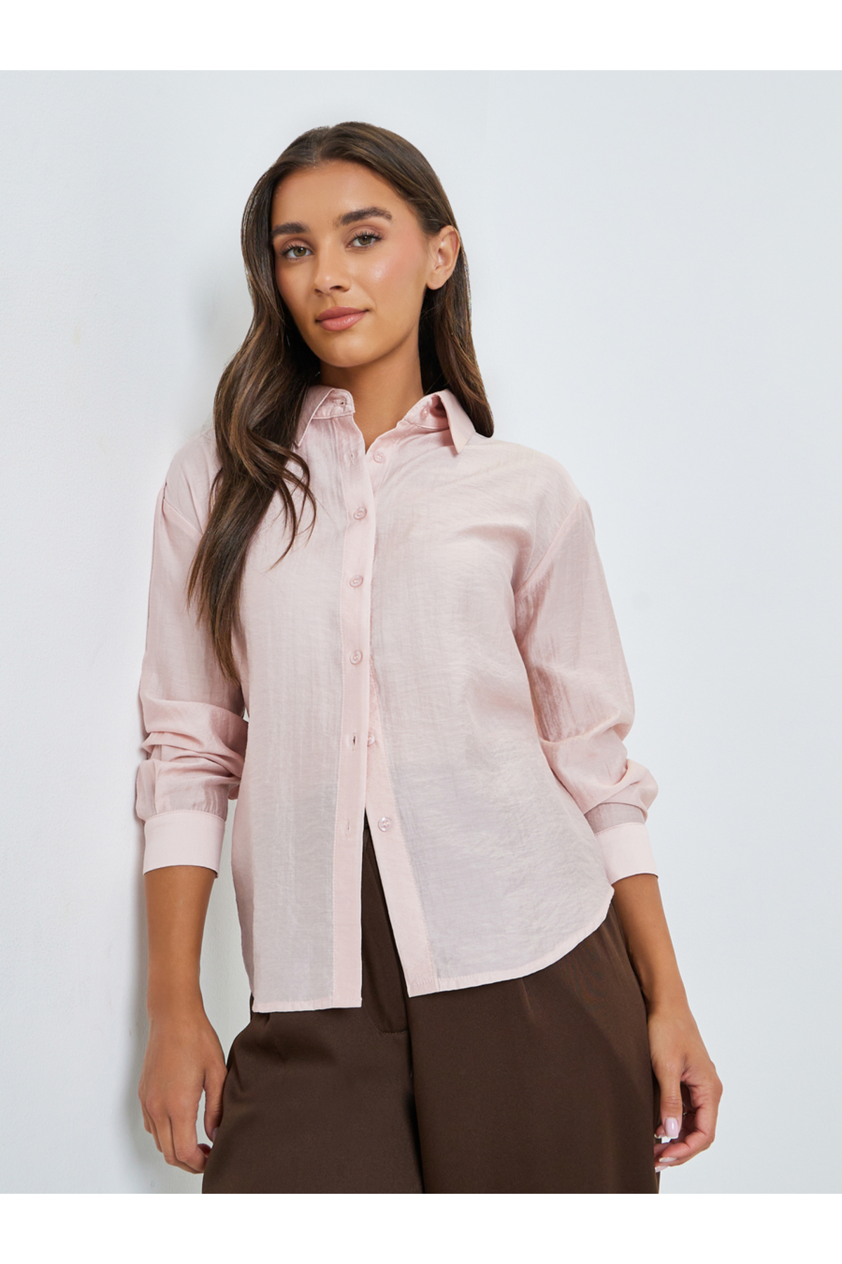 Styli Pink Solid Long Sleeve Shirt