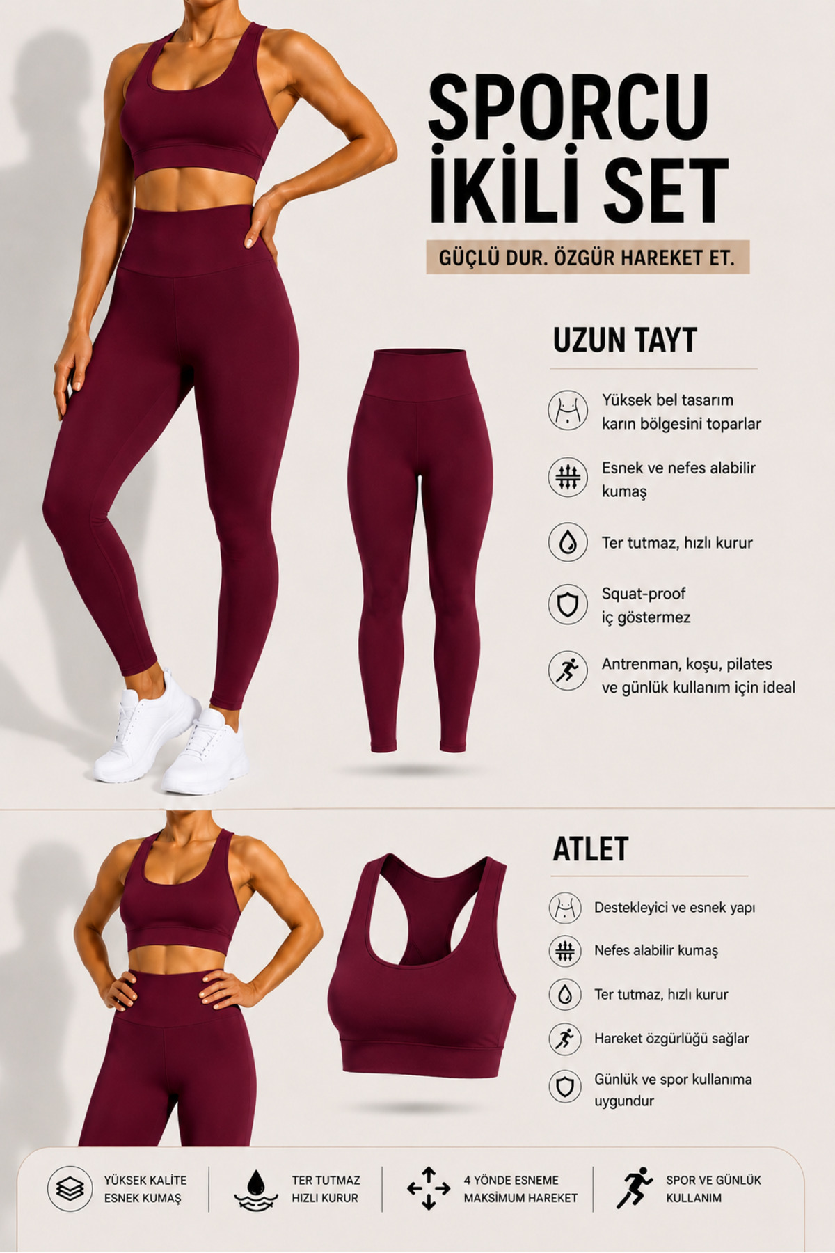 CARABO MODA Kadın Yüksek Bel Toparlayıcı Sporcu İkili Takım, Uzun Tayt - Destekleyici Crop Atlet