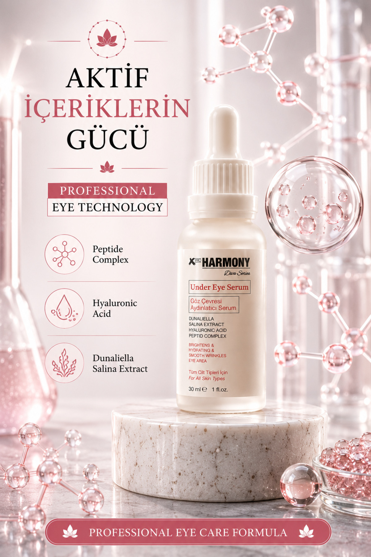 Peptide Complex Göz Çevresi Aydınlatıcı Serum 30 ml | Hyaluronik Asit Destekli Yoğun Nem & Canlı Bakış Etkisi — XPH-DS-ES030 — تصویر 3 از 8