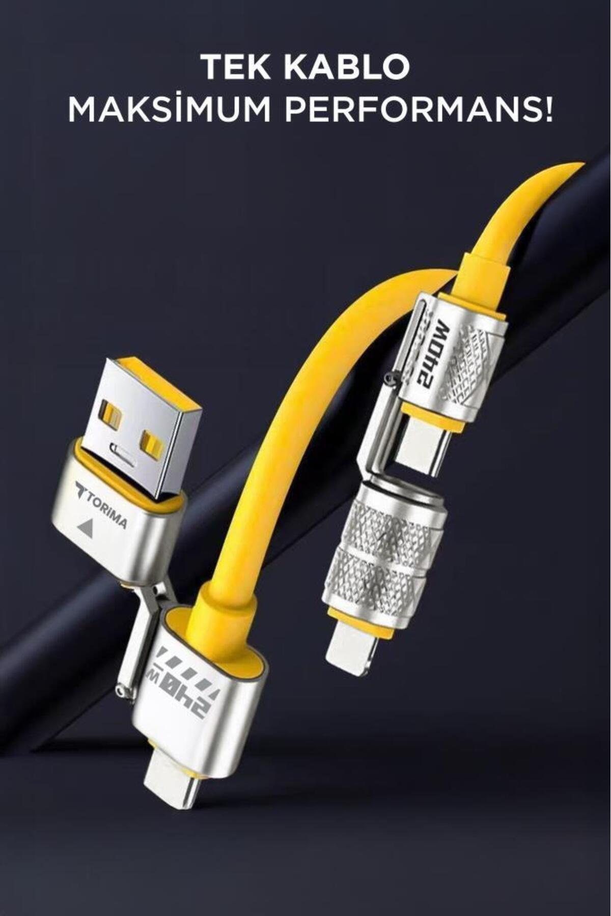 Torima U23 Sarı 4in1 Silikon 240W USB-A/Type-C Giriş,Type-C
