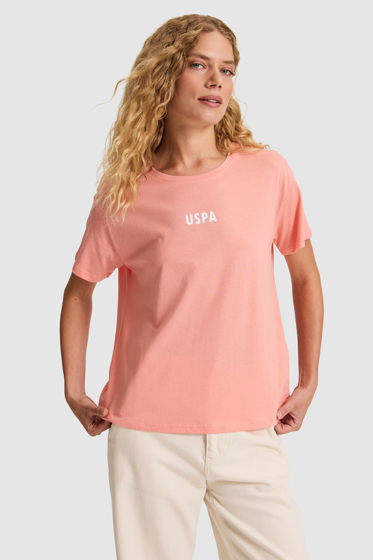 U.S. Polo Assn. Women's Salmon Crew Neck T-Shirt 50323530-Vr204