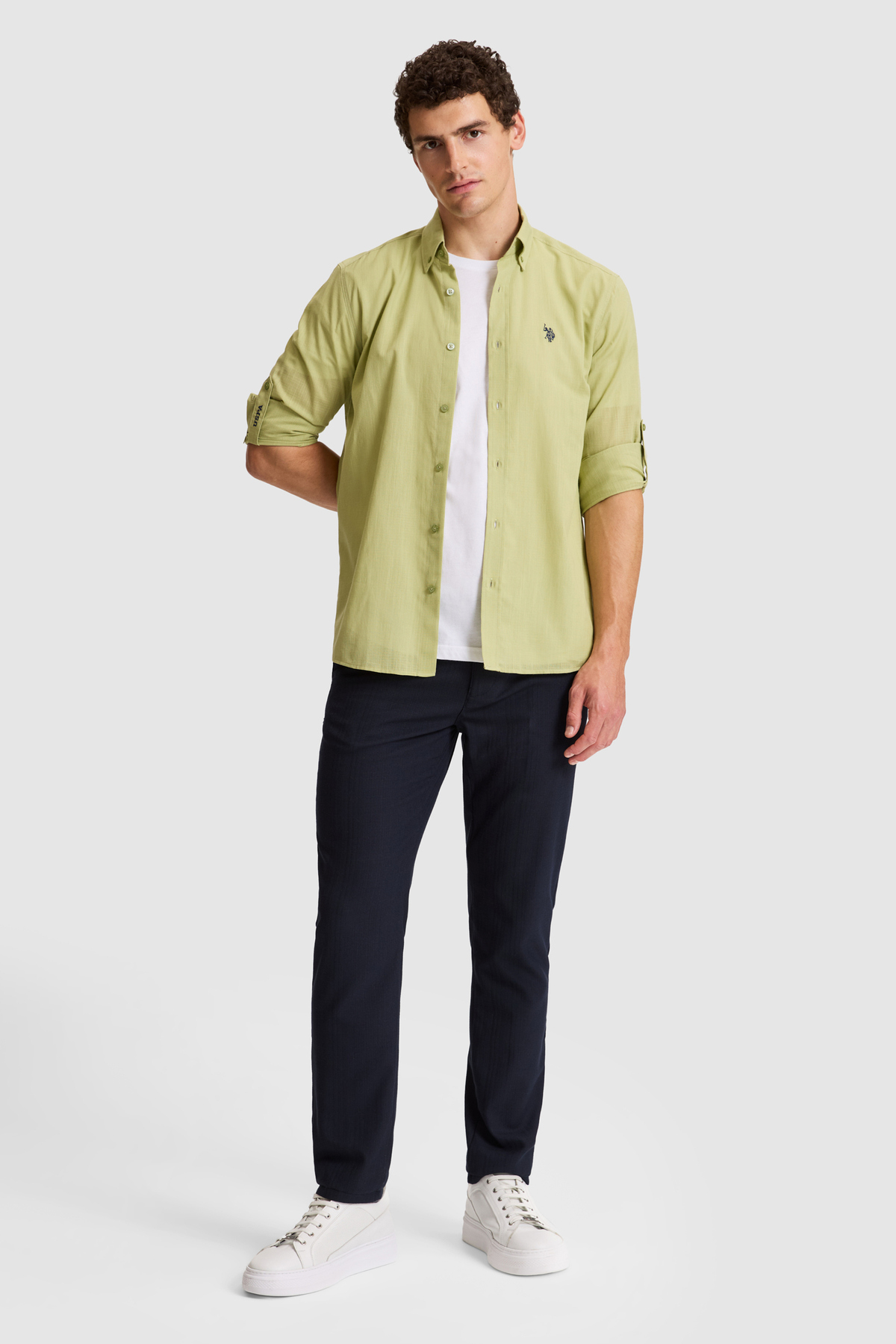 U.S. Polo Assn. Erkek Yeşil Uzun Kollu Basic Gömlek 50324660-VR016 görsel 4