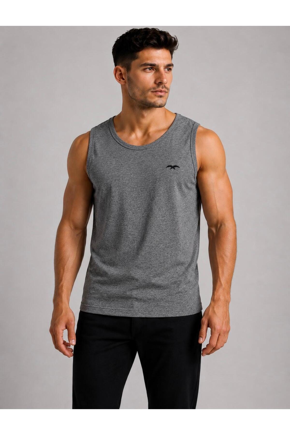 AXXEL Erkek Koyu Gri Melanj Askılı Atlet T-shirt-d235