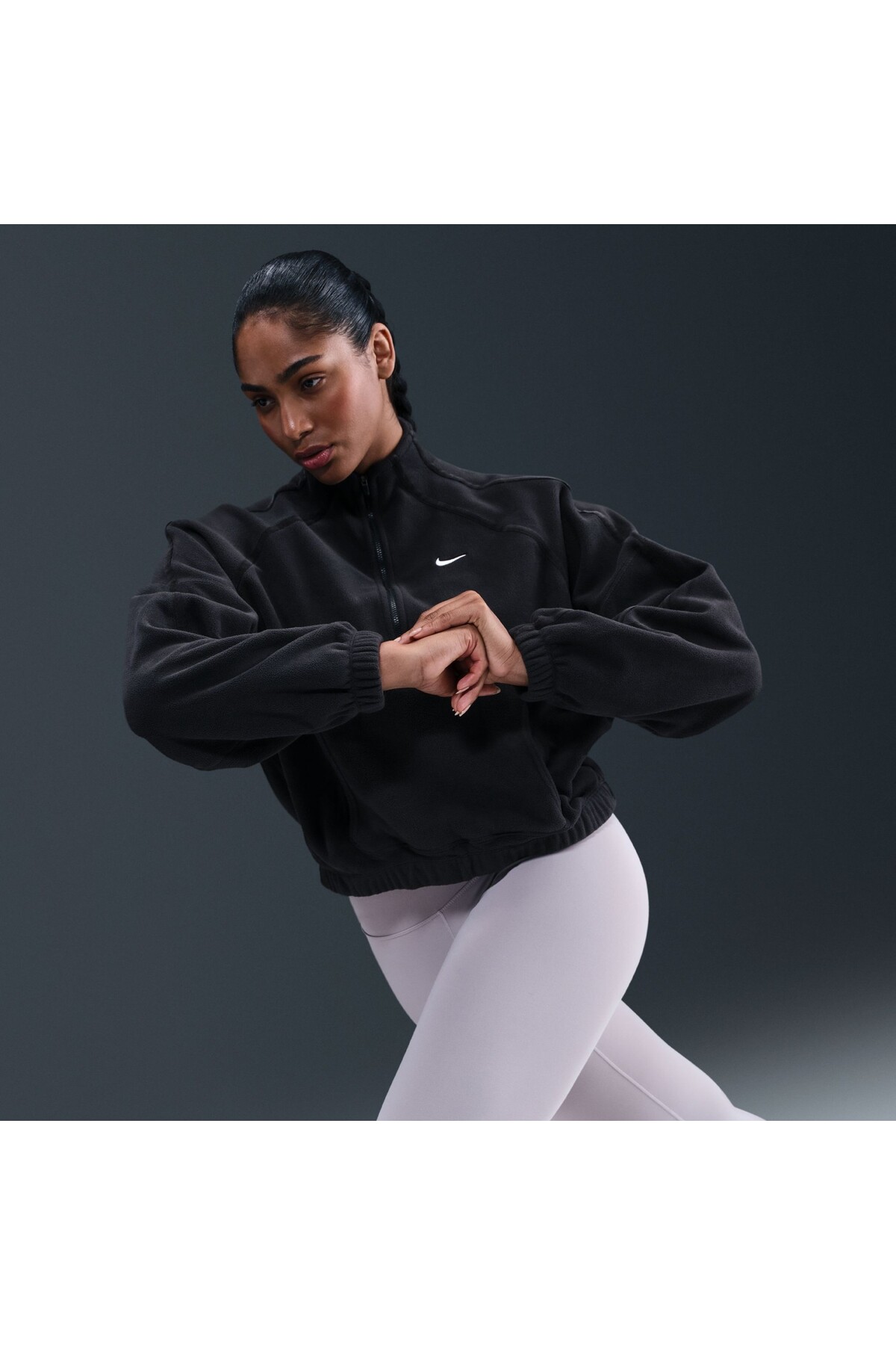 Nike One Therma-FIT Yarım Fermuarlı Oversize Kadın Polar Sweatshirt | IO0182 görsel 5