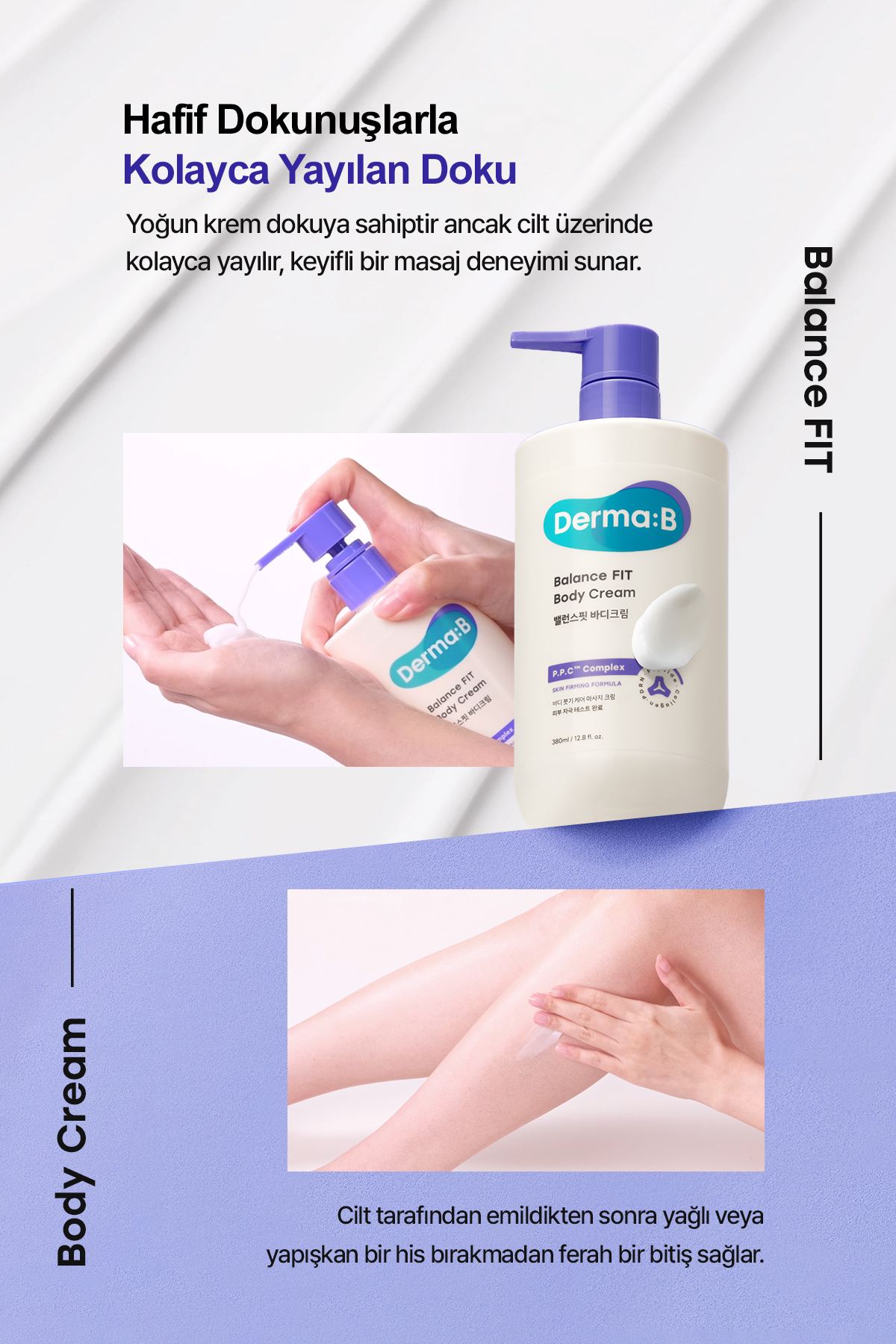 PDRN ve Kolajen İçerikli, Fit ve Sıkı Görünüm Sunan Masaj Kremi DERMA:B Balance FIT Body Cream — 9829 — تصویر 7 از 9