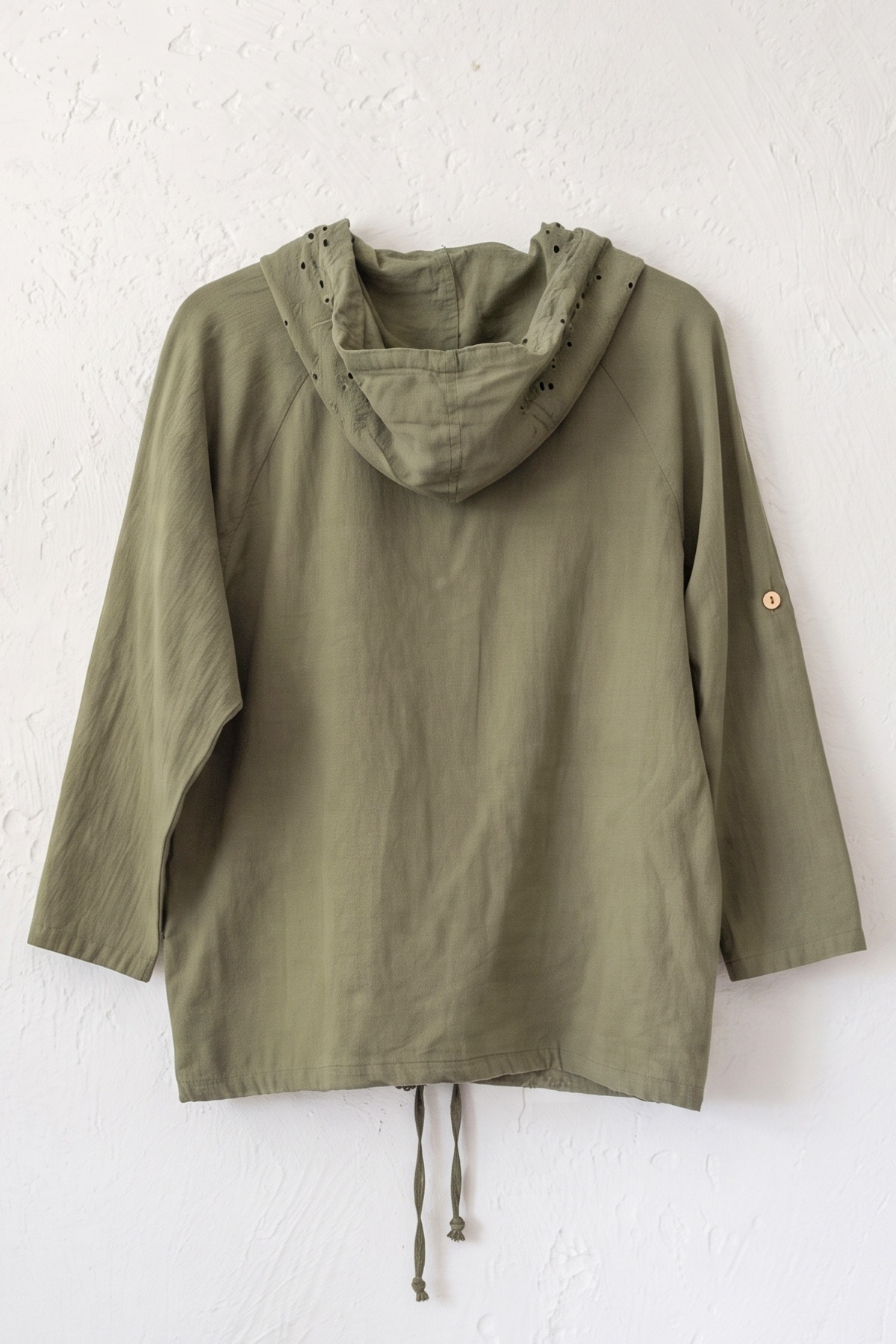 Chiccy Haki Kapüşonlu Reglan Kol Fermuarlı Cepli Beli Bağlamalı Brodeli Casual Pamuklu Dokuma Ceket 66 60 görsel 8