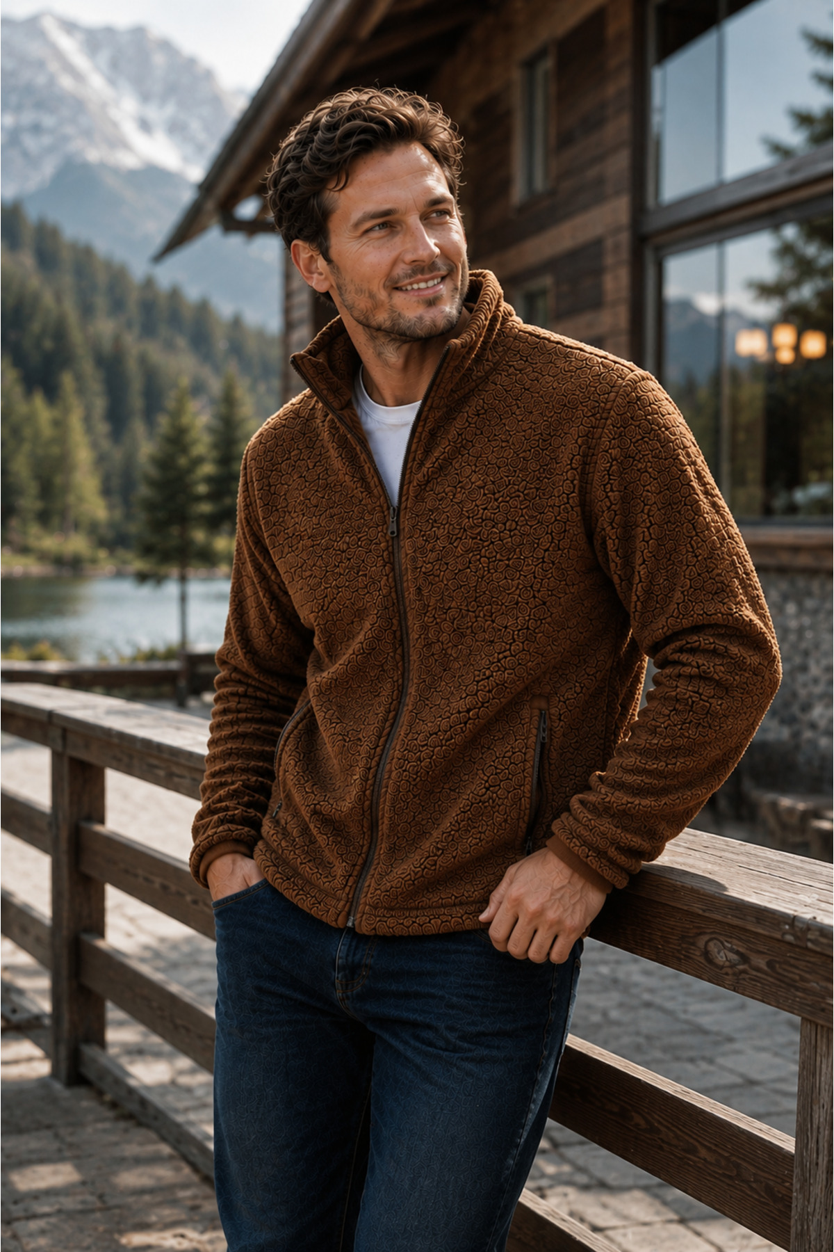Erkek Peluş polar Slim Fit Dik Yaka Fermuarlı Cepli Günlük Spor Ceket — قهوه‌ای l2139081289 — تصویر 8 از 8