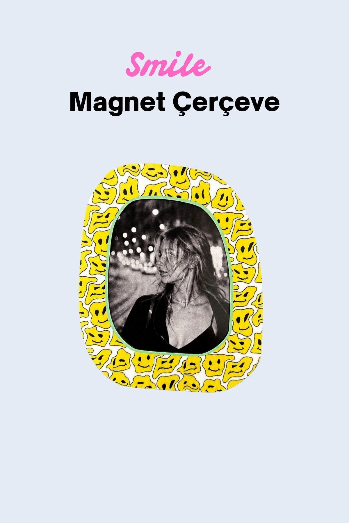 Gülen Yüz Smile Magnet Fotoğraf Çerçevesi – Sarı