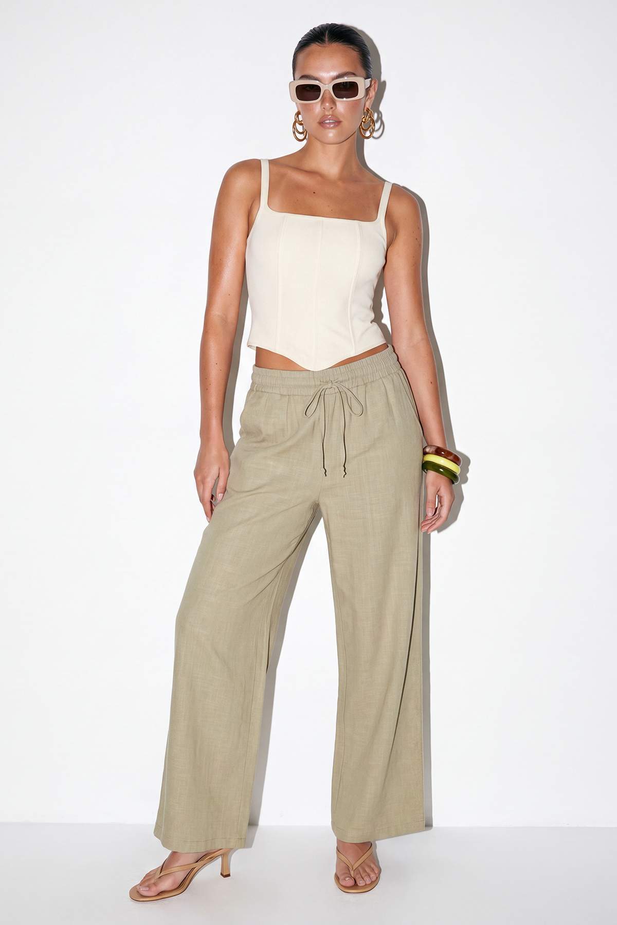 Drop by Trendyolmilla Haki Beli Lastikli Geniş Paçalı Pamuklu Pantolon TDRSS26PL00047