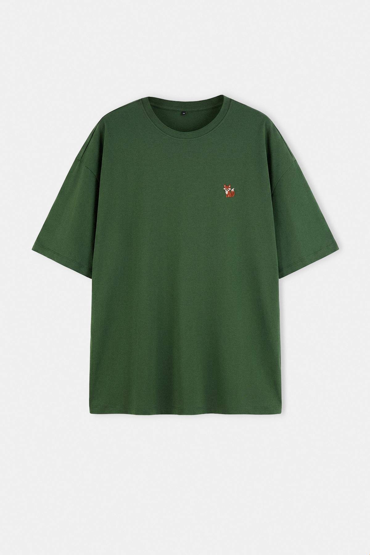 Trendyolmilla Man Büyük Beden Haki Oversize Tilki Nakışlı %100 Pamuk T-Shirt TMNSS26BF00012