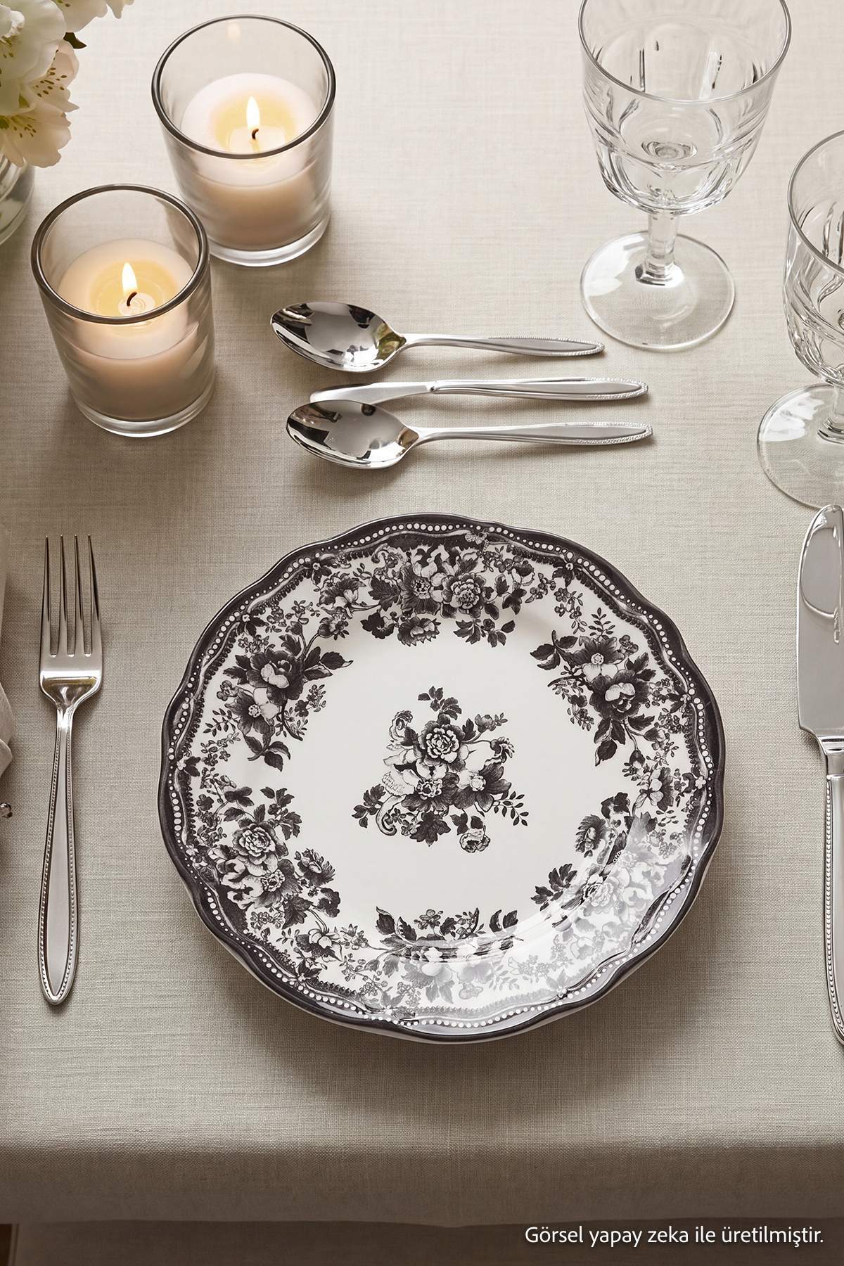 Trendyol Home 4-Piece Vintage Floral Patterned Porcelain Cake Set Black Tphaw26Tbk00067