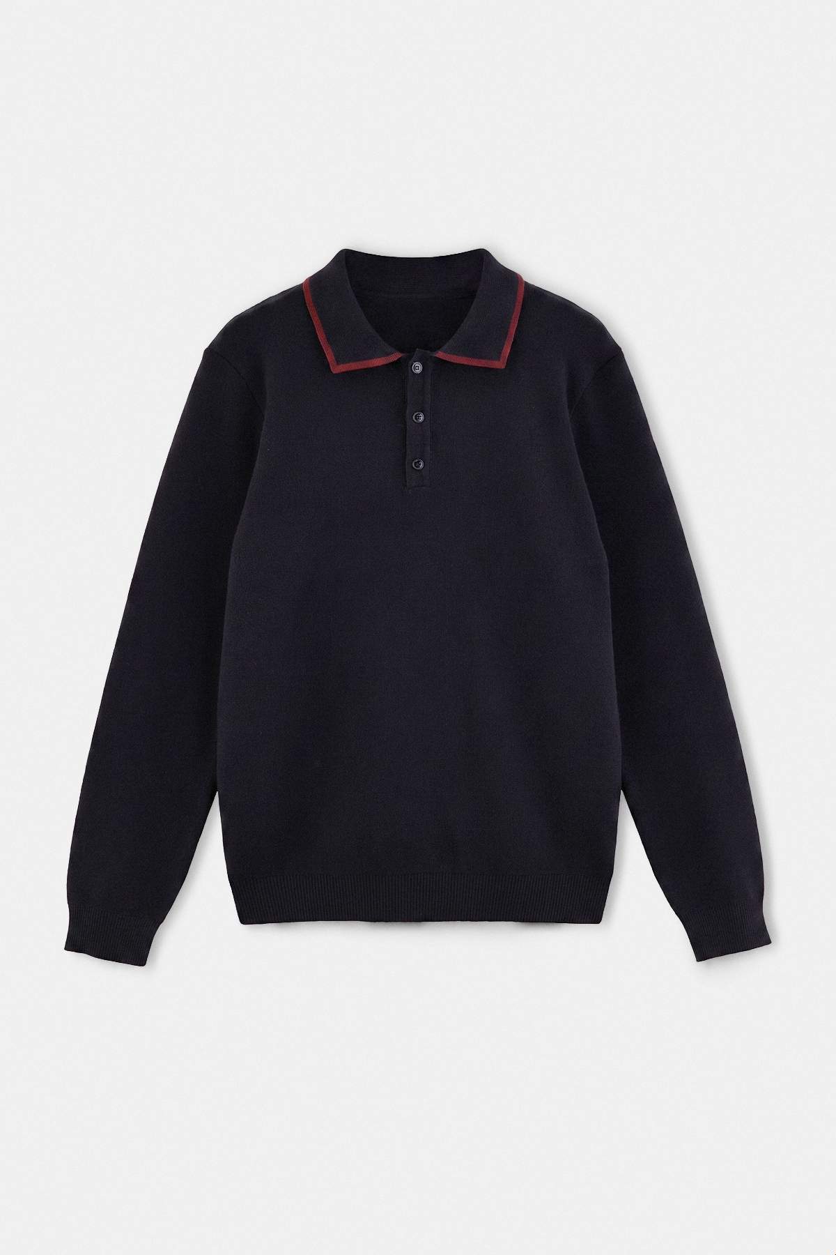 Trendyolmilla Man Siyah Regular/Normal Kesim Yaka Çizgili Premium/Özel İplik Polo Yaka Kazak TMNAW27KZ00012