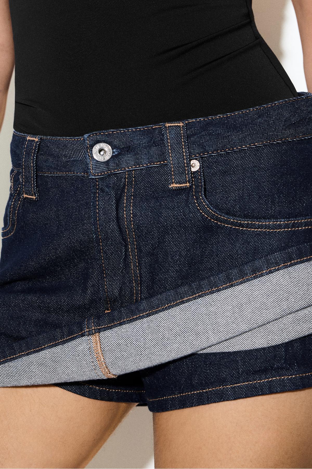 Stradivarius  D62 Denim Şort Etek - Görsel 4