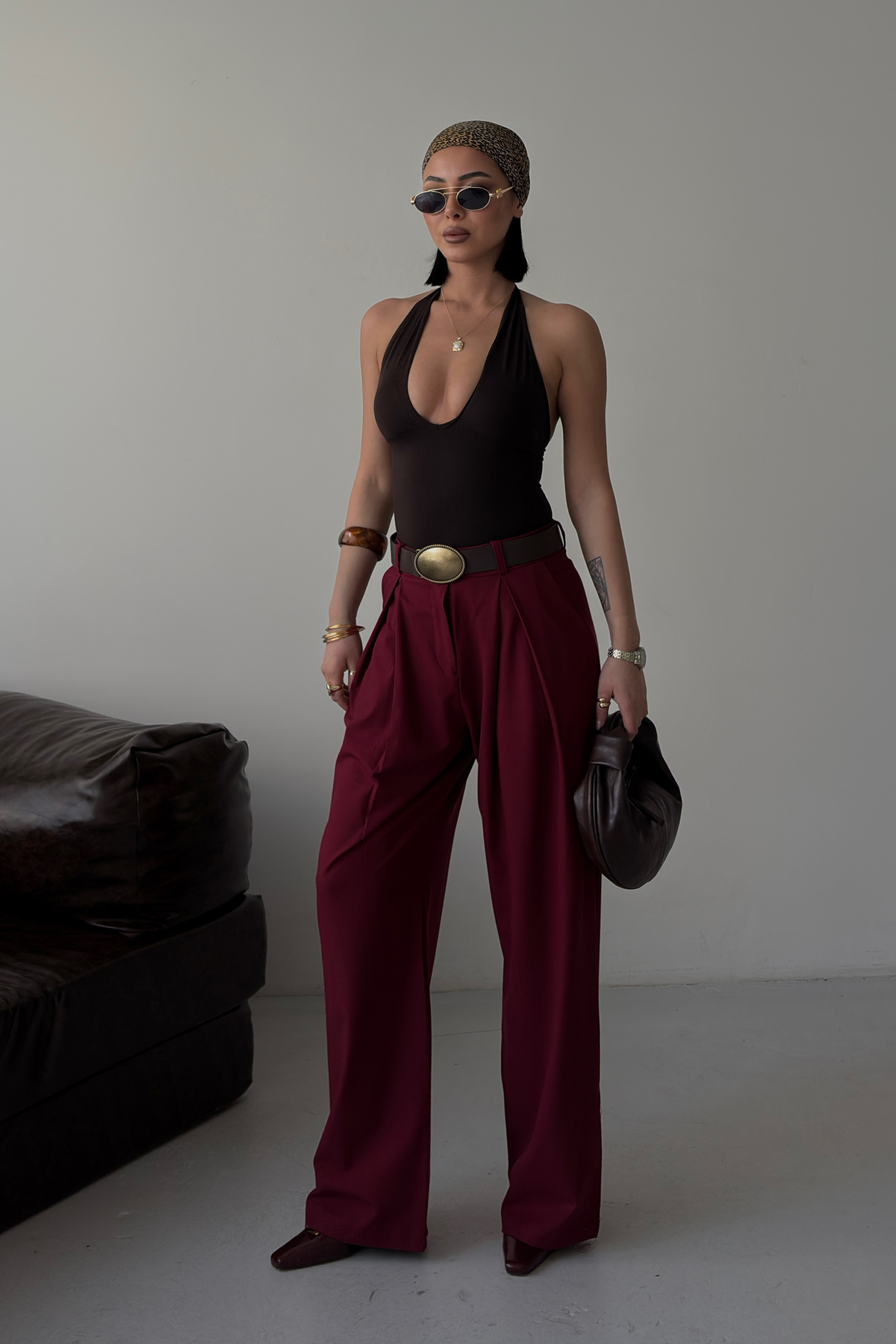 Plain Form Pleated Fabric Pants 0120
