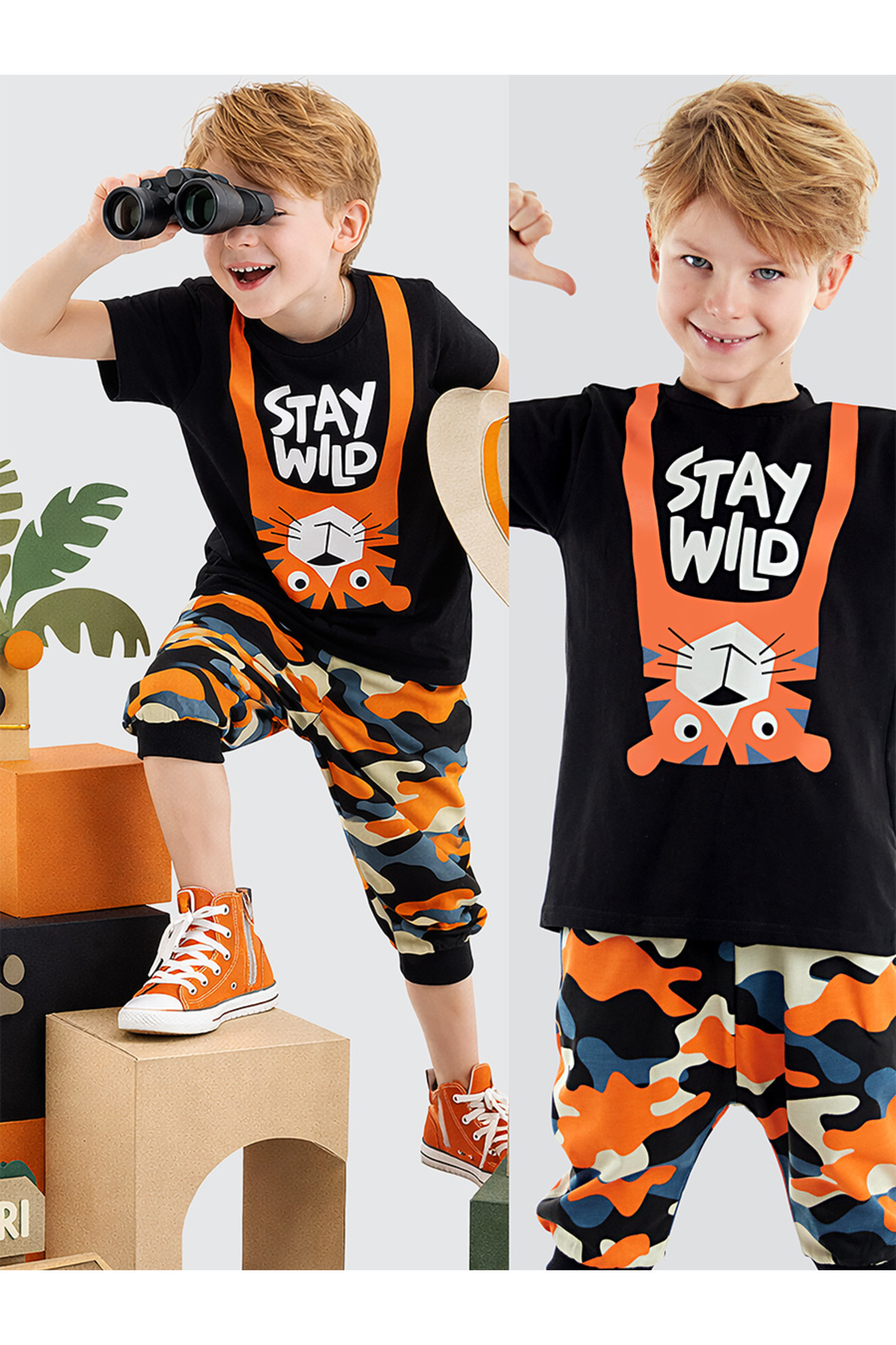 Stay Wild Boys Summer T-Shirt Capri Shorts Set