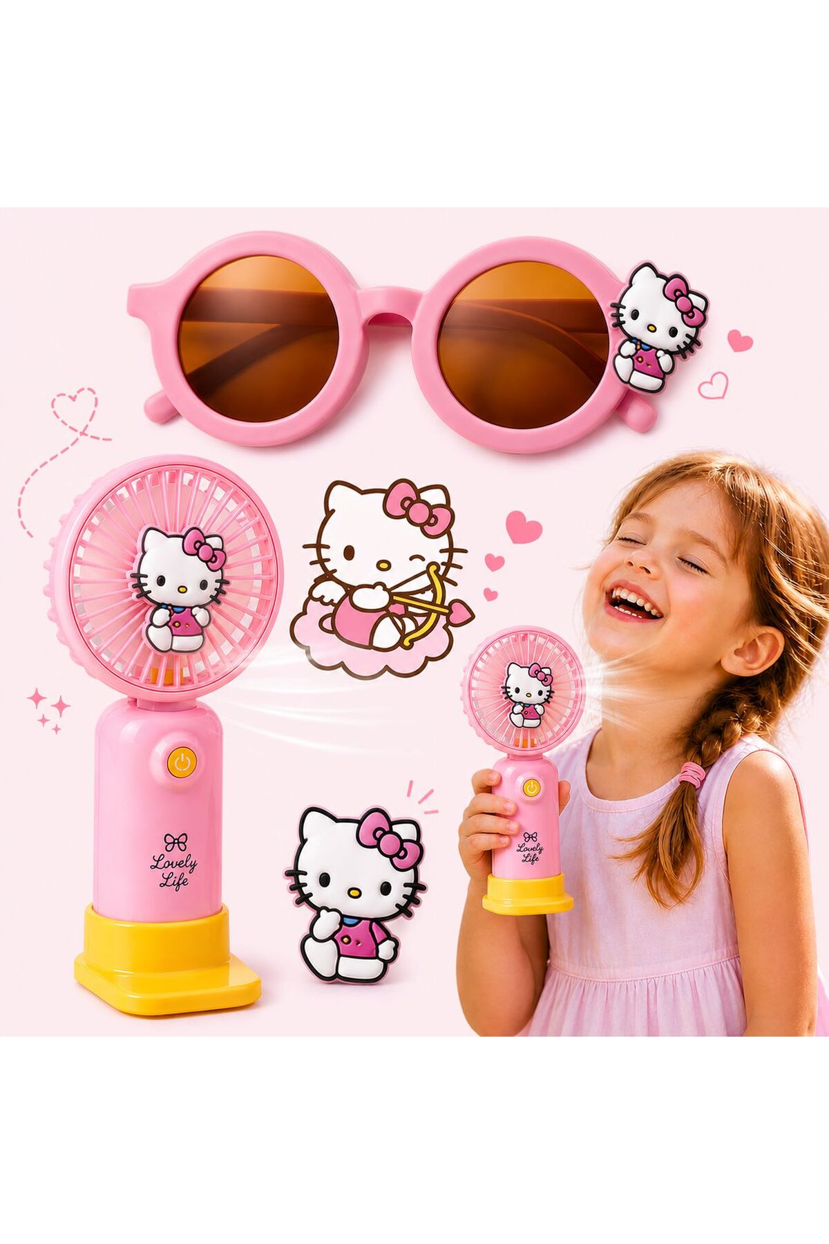 3-13 Years Old Cool Children's Set Sunglasses, Glasses Container + Figure Ventilator SET