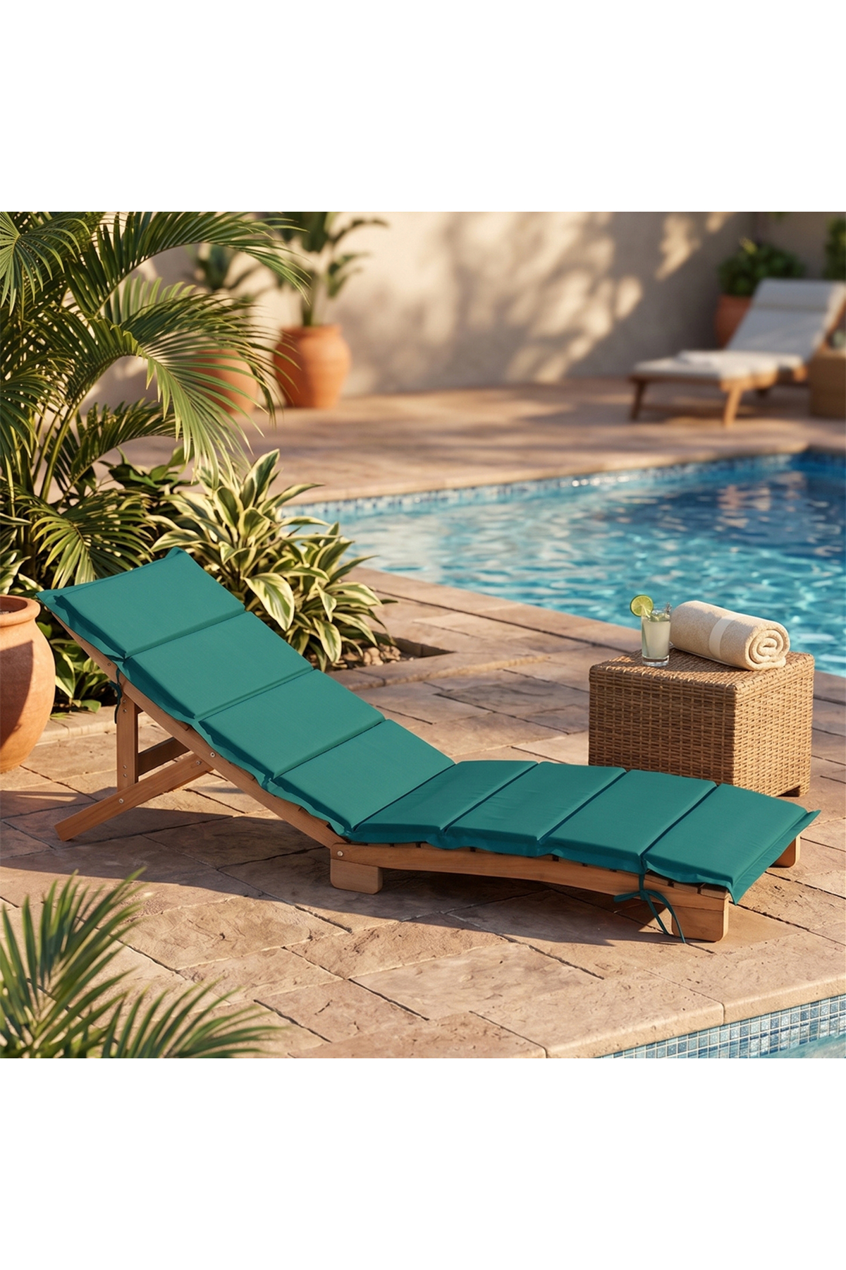 SLICED FOLDING PORTABLE WATER REPELLENT FABRIC LUXURY SUN LOUNGER CUSHION CAMPING CUSHION (GREEN)