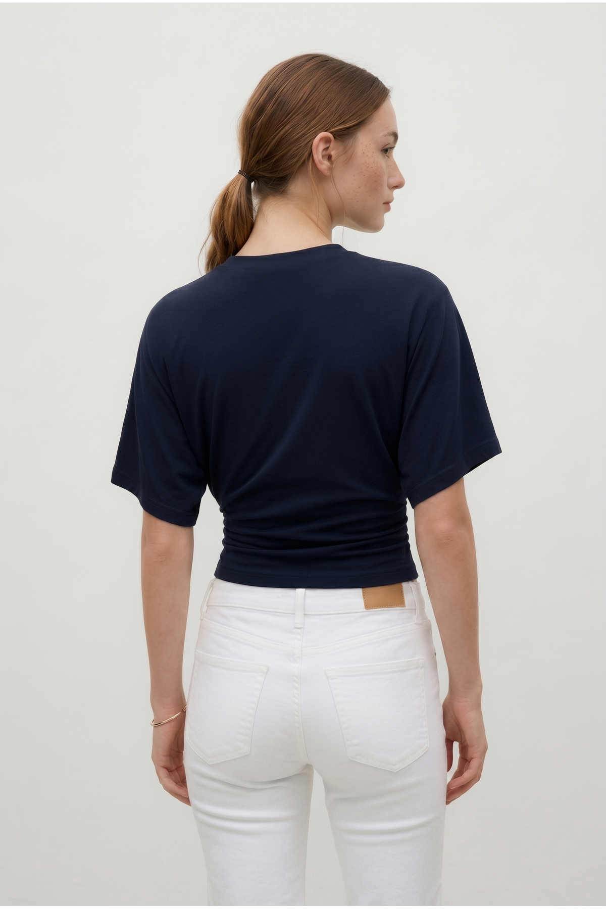 OLYNN Lacivert Ultra Premium Soft Bele Oturan Geniş Kollu Bluz görsel 3