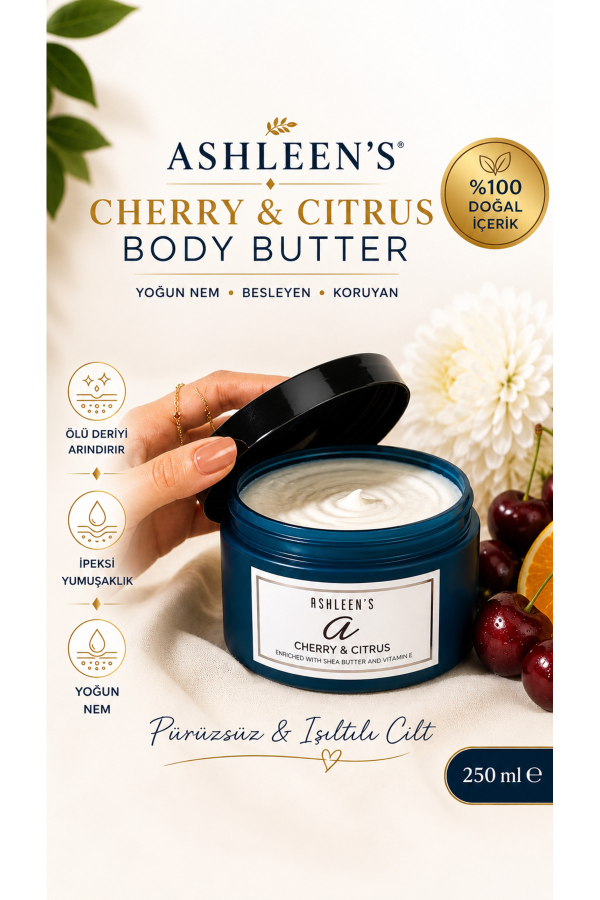 ashleen's Ashleen’s CHEERY & CITRUS Kiraz Çiçeği ve Narenciye Kokulu Pürüzsüzleştirici Vücut Kremi BODY BUTTER — 24013