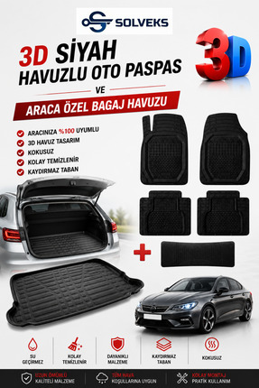 SOLVEKS FORD FOCUS 2 2008 MODEL UYUMLU 3D SİYAH RENK+BAGAJ HAVUZU OTO PASPAS ...