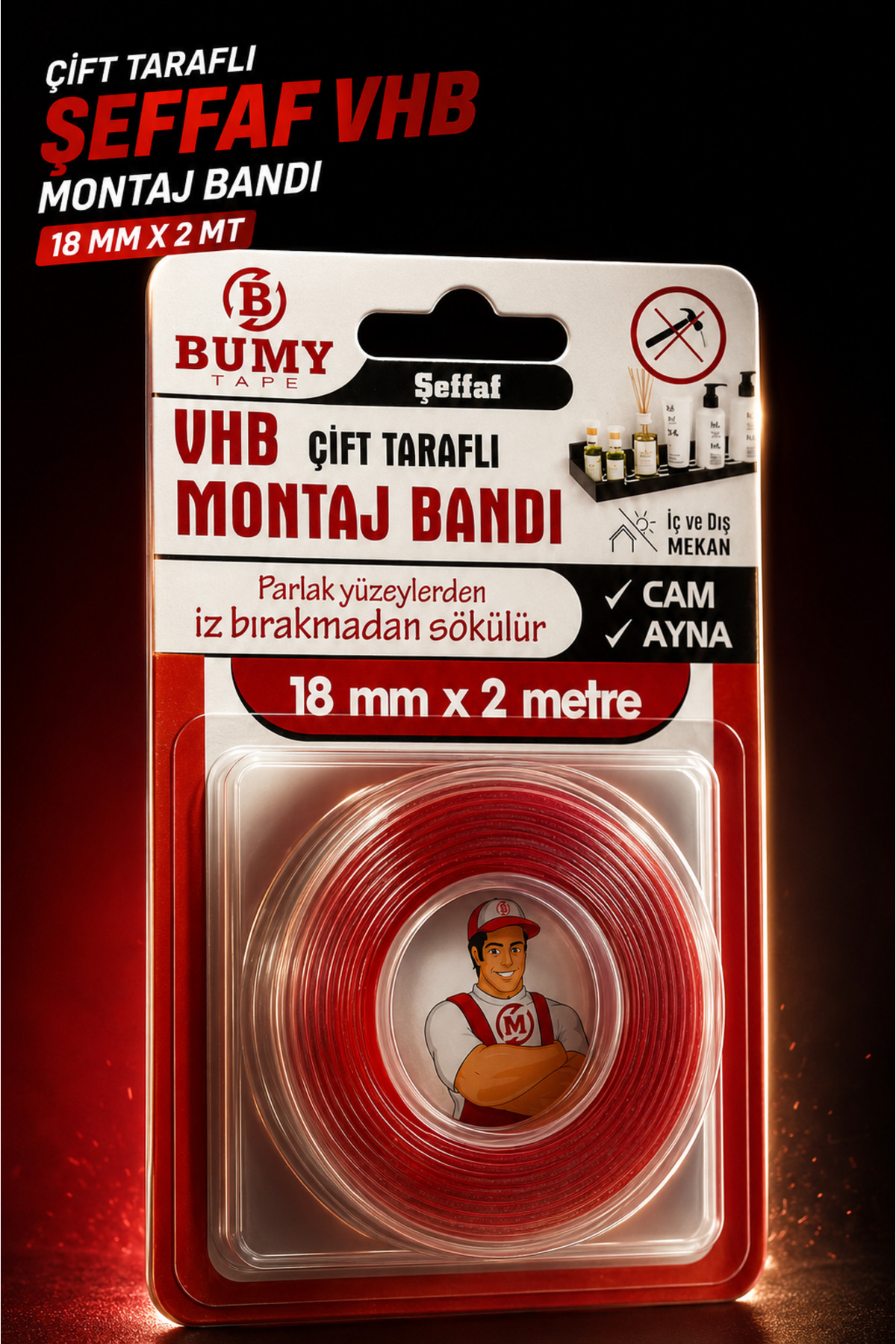 VHB STRONG Double Sided Transparent Mounting Tape 18mm x 2 METERS Glass Mirror Wood Metal Plastic Glass Tapes