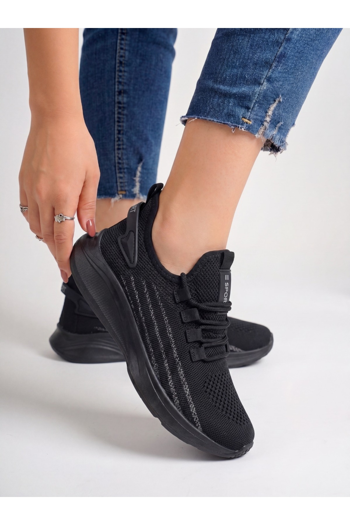 E SPORT Siyah Unisex Hafif Triko Sneaker Ortopedik Ayakkabı-015 görsel 3