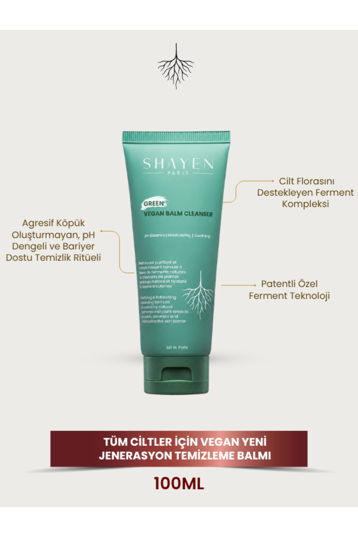 Shayen Paris Yatıştırıcı, Nemlendirici, pH Dengeli Yüz Temizleme Jeli 100 ml | Pro BioClean™ Vegan Balm Cleanser — RPC-0014