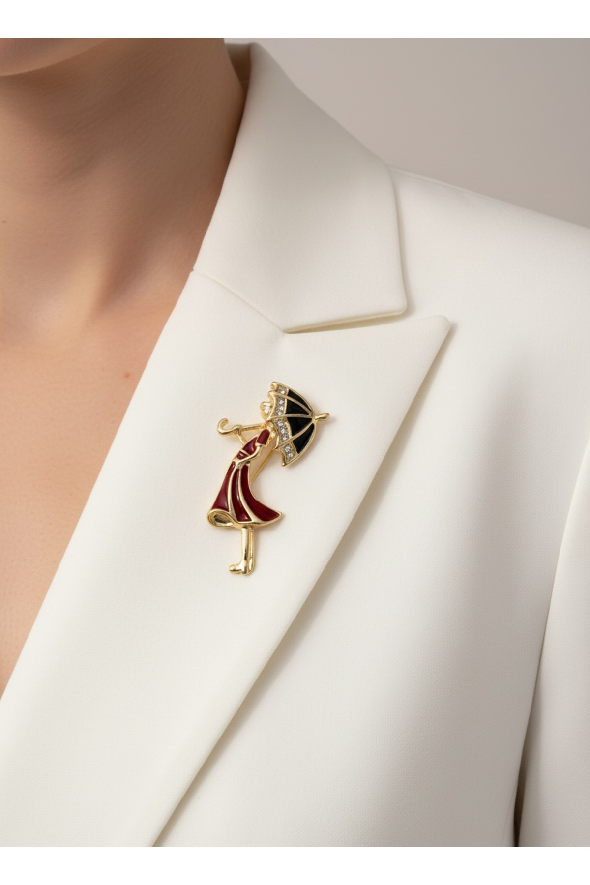 Handcrafted Lady Brooch-Collar Pin -Height: 4.5 cm-Burgundy Dress