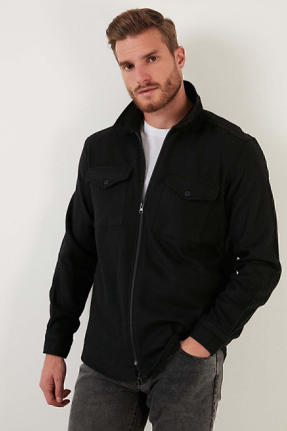 Buratti Erkek Siyah Çift Cepli Fermuarlı Slim Fit Kışlık Gömlek Cf21w112925 görsel 4