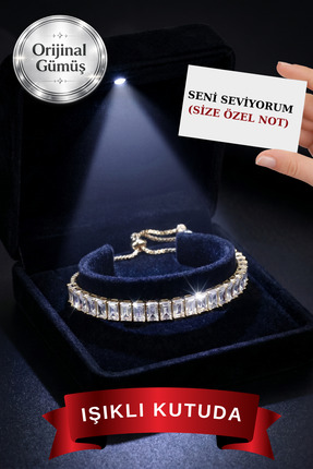 CARAT STONE Pırlanta ışıltılı 925 ayar gümüş ışıklı kutuda su yolu baget kadı...
