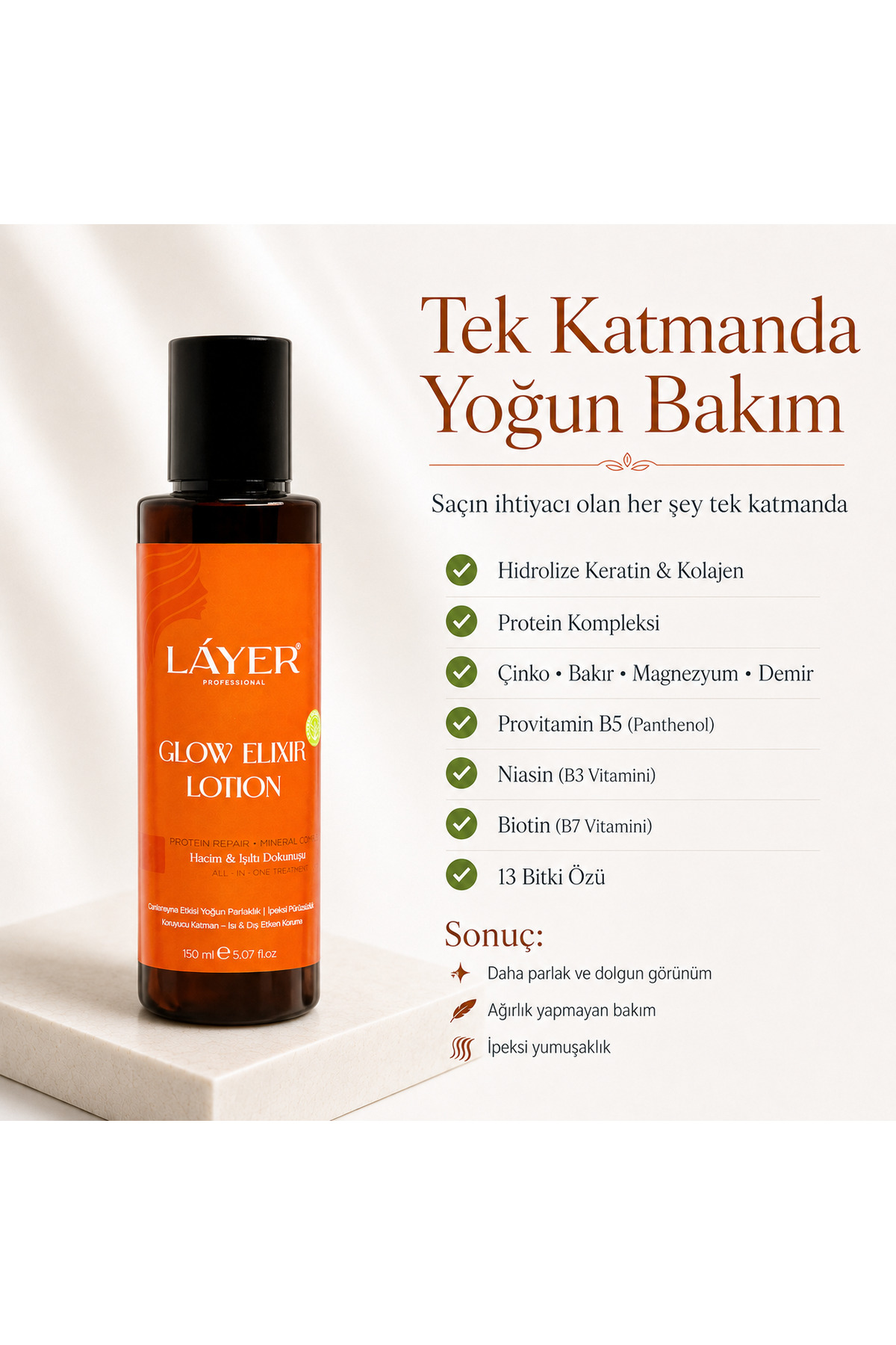 Glow Elixir Lotion Durulanmayan Saç Bakım Losyonu 150 ml | Yoğun Parlaklık, İpeksi Görünüm, Yoğun onarım ve Kabarıklık Karşıtı Bakım — 02 — تصویر 2 از 3